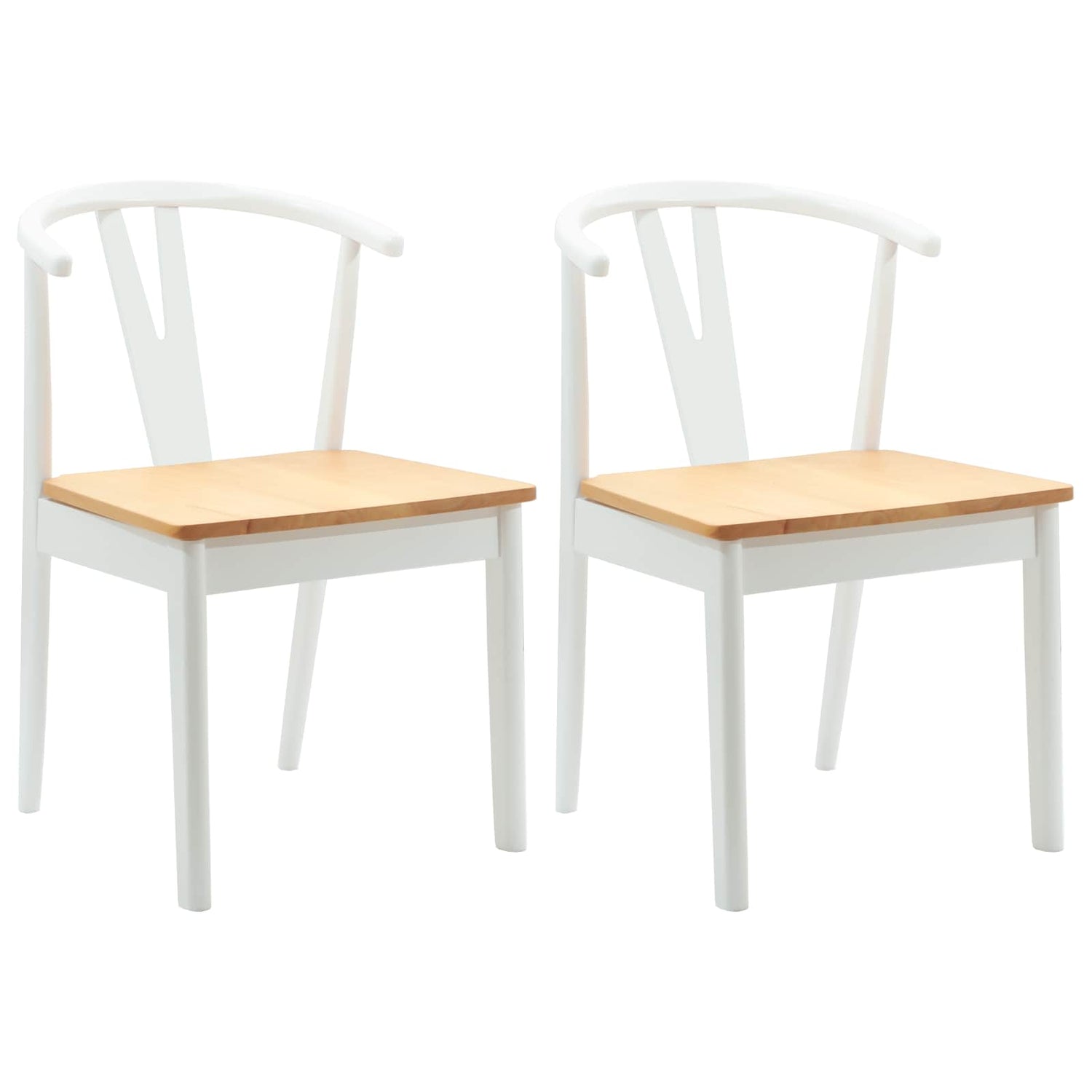 Spisestuestol 2 Pcs Hvit Og Naturlig Solid Gummitre