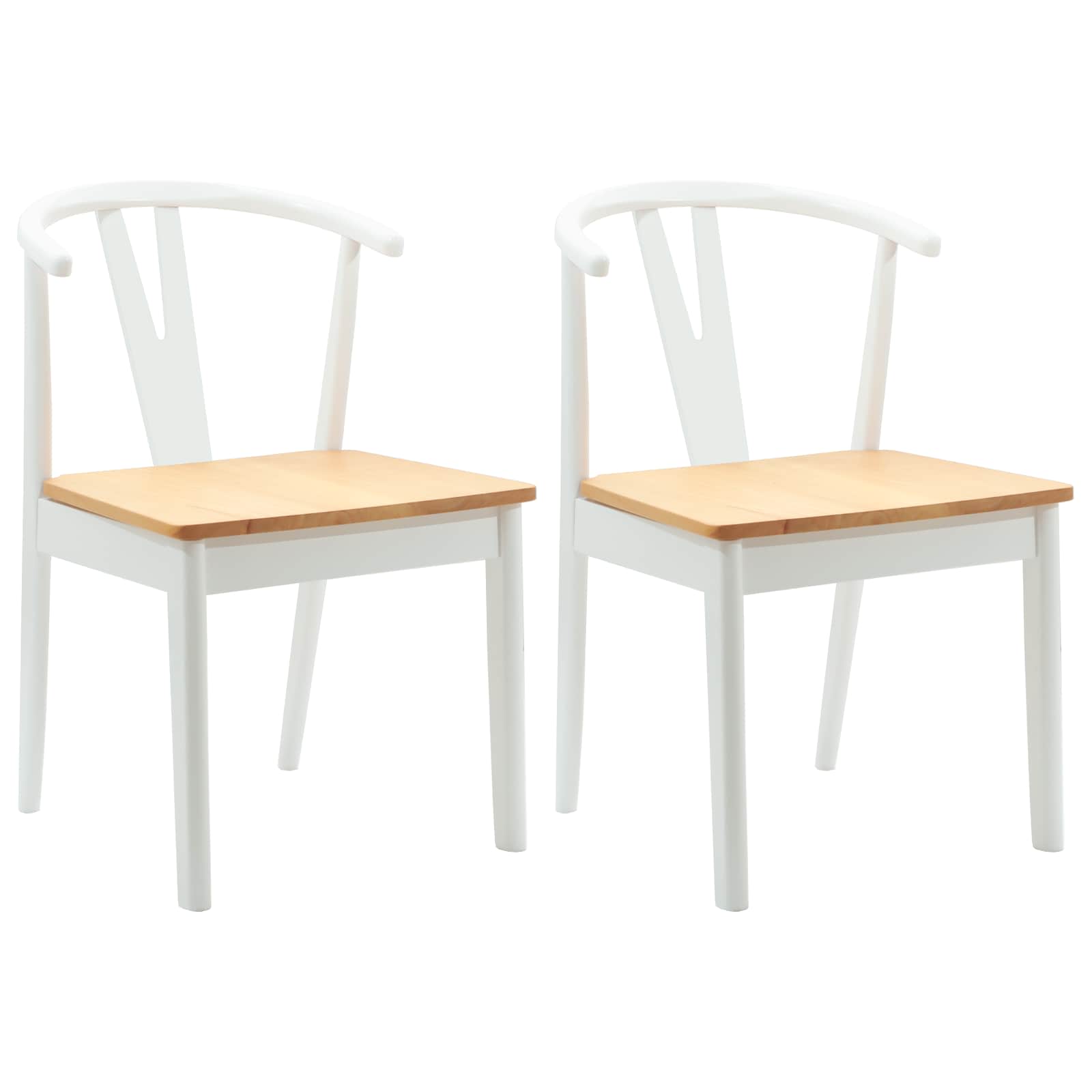 Spisestuestol 2 Pcs Hvit Og Naturlig Solid Gummitre