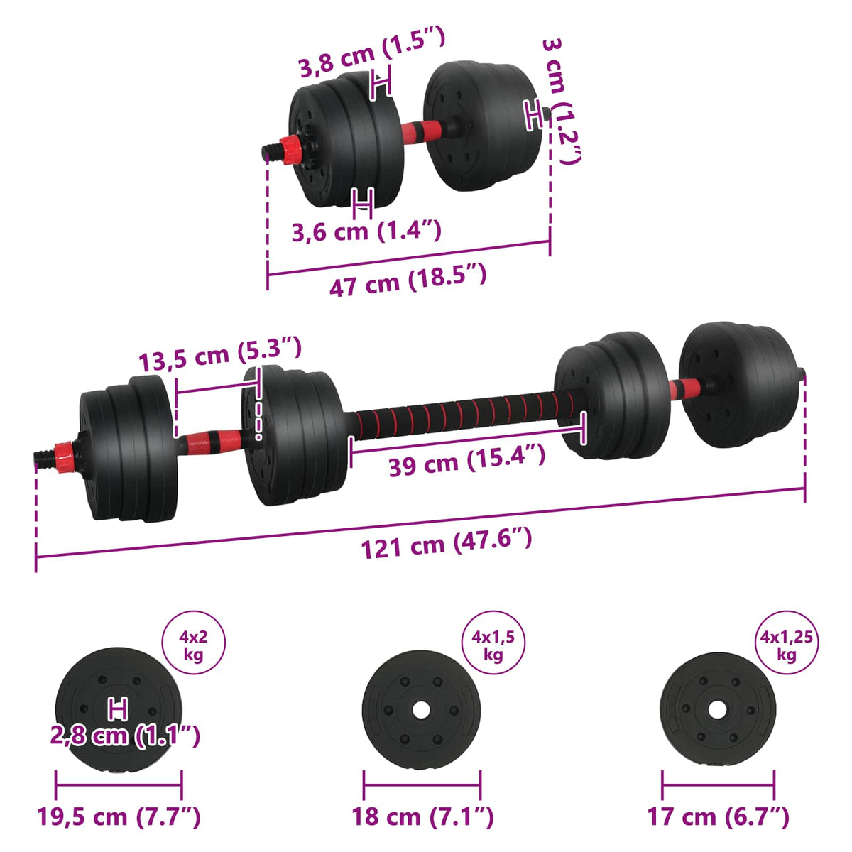 2-I-1 Manual Og Vektstang Sett 20Kg 20Kg Svart Og Rød