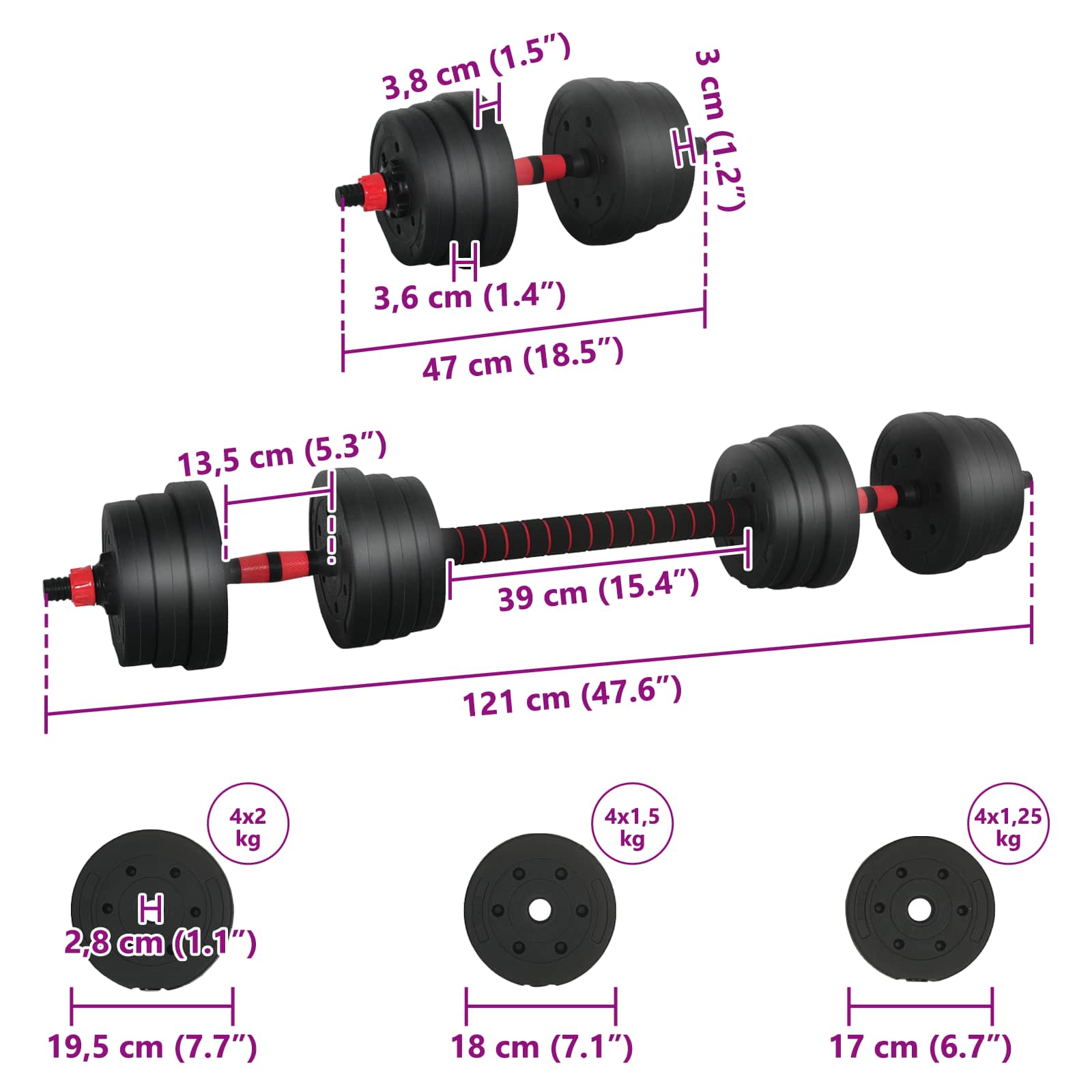 2-I-1 Manual Og Vektstang Sett 20Kg 20Kg Svart Og Rød