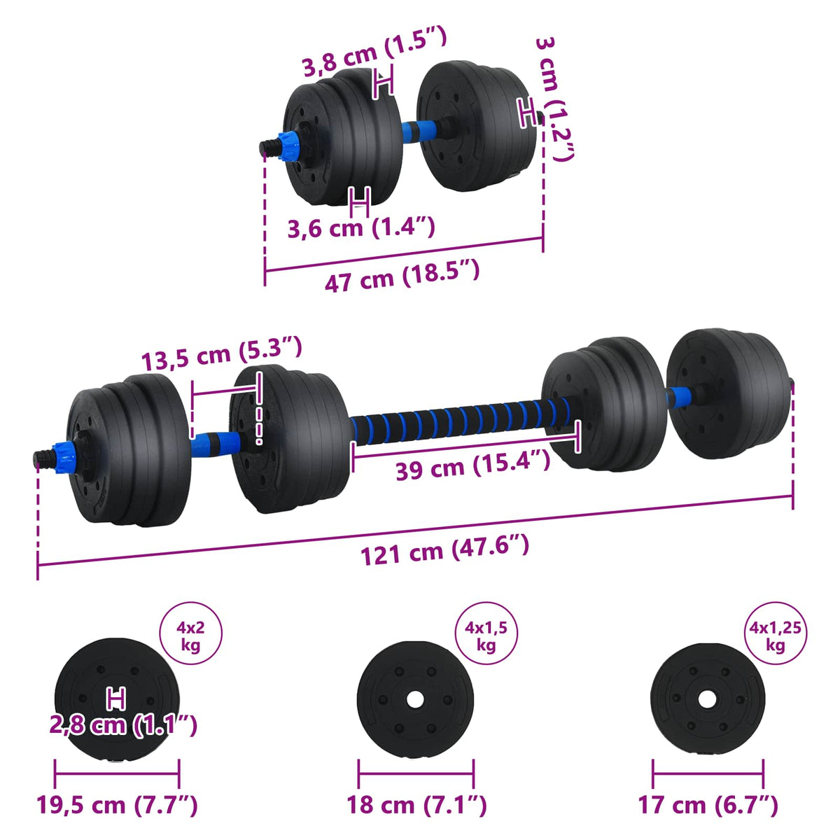 2-I-1 Manual Og Vektstang Sett 20Kg 20Kg Svart Og Blå