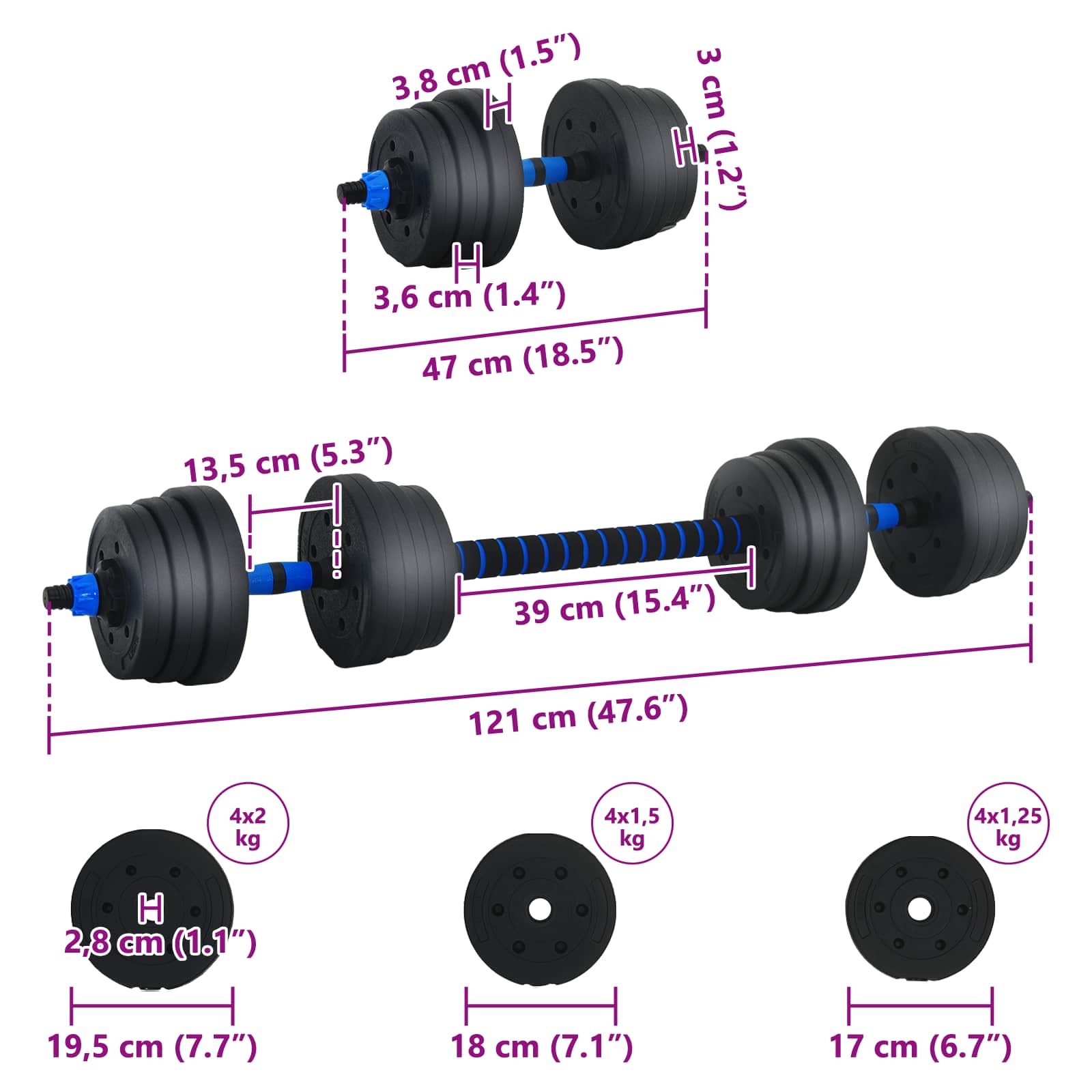 2-I-1 Manual Og Vektstang Sett 20Kg 20Kg Svart Og Blå