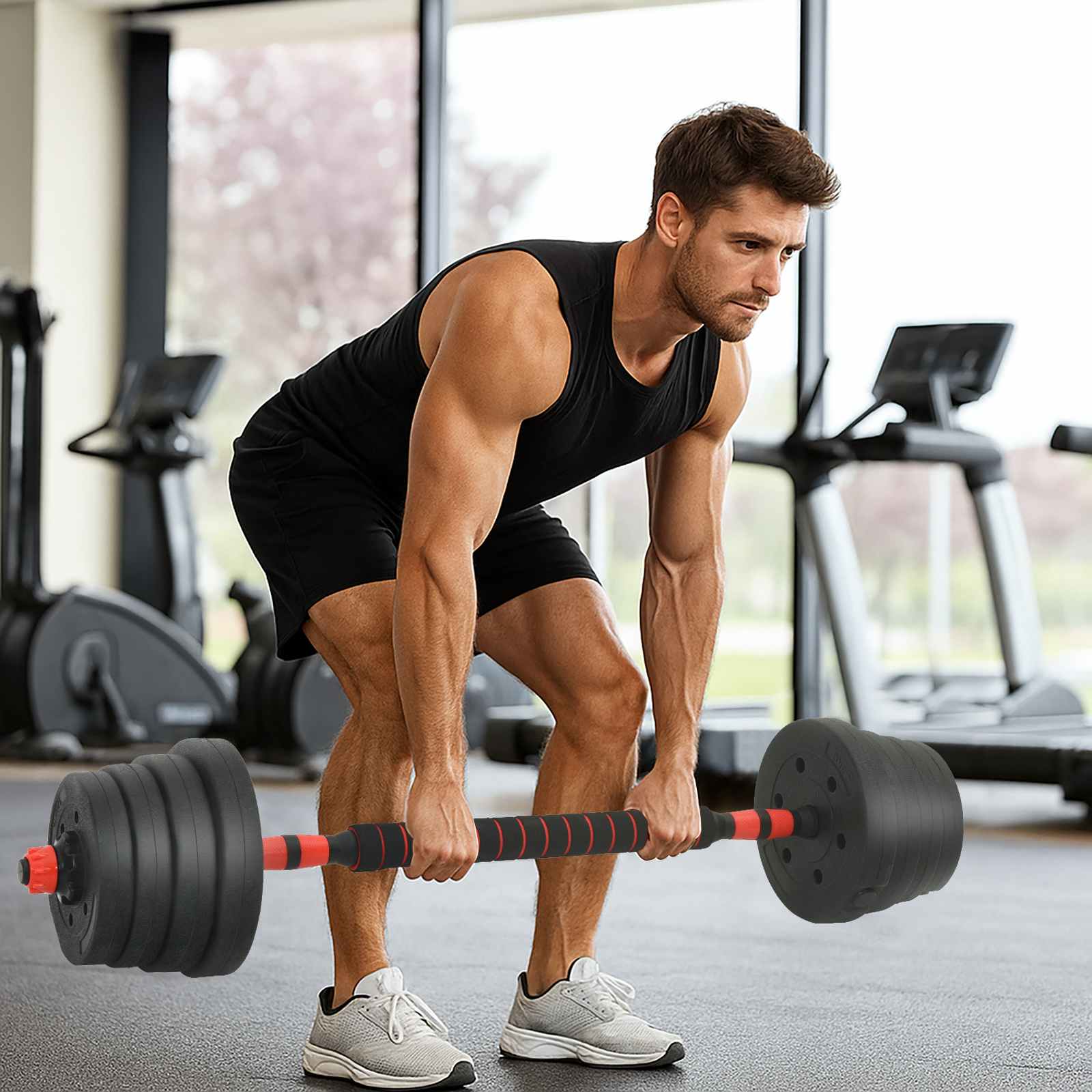 2-I-1 Manual Og Vektstang Sett 30Kg Svart Og Rød