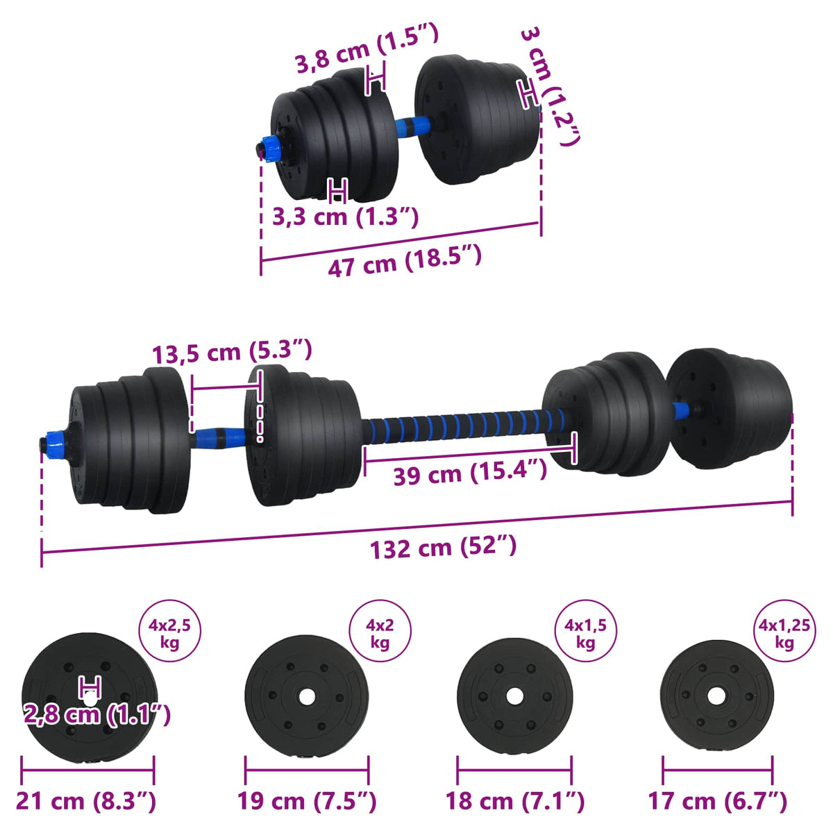 2-I-1 Manual Og Vektstang Sett 30Kg 30Kg Svart Og Blå