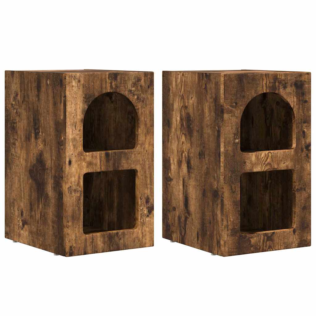 Nattbord 2 Pcs Røkt Eik 29,5 X 35 X 50 Cm Konstruert Tre