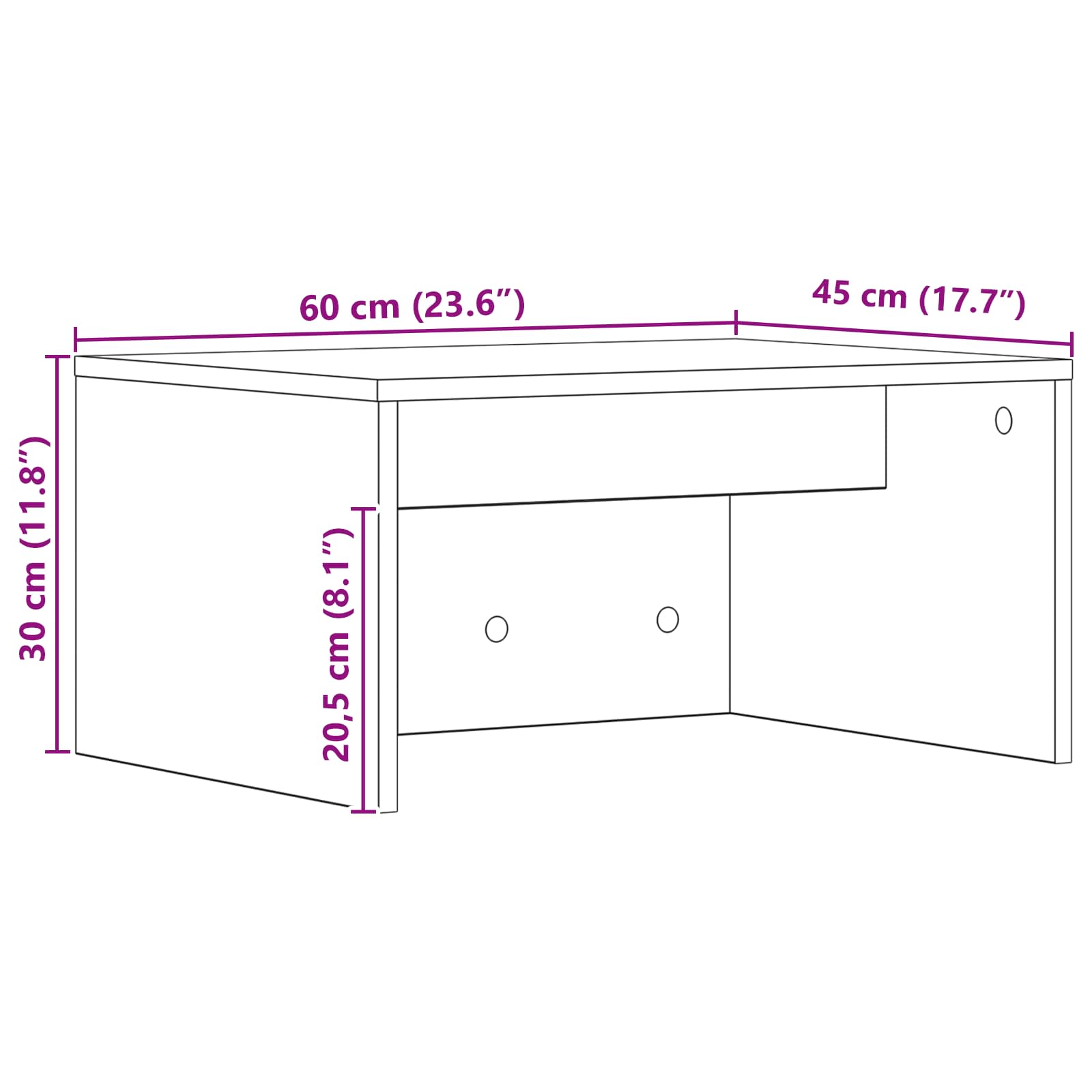 Veggmontert Skrivebord Svart Eik 60 X 45 X 30 Cm Konstruert Tre