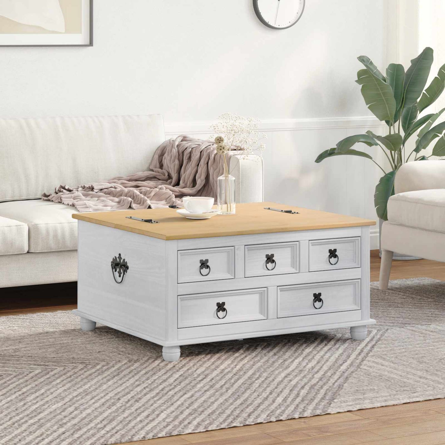Storage Box Med Skuff Hvit 90 X 78 X 45 Cm Massiv Furu