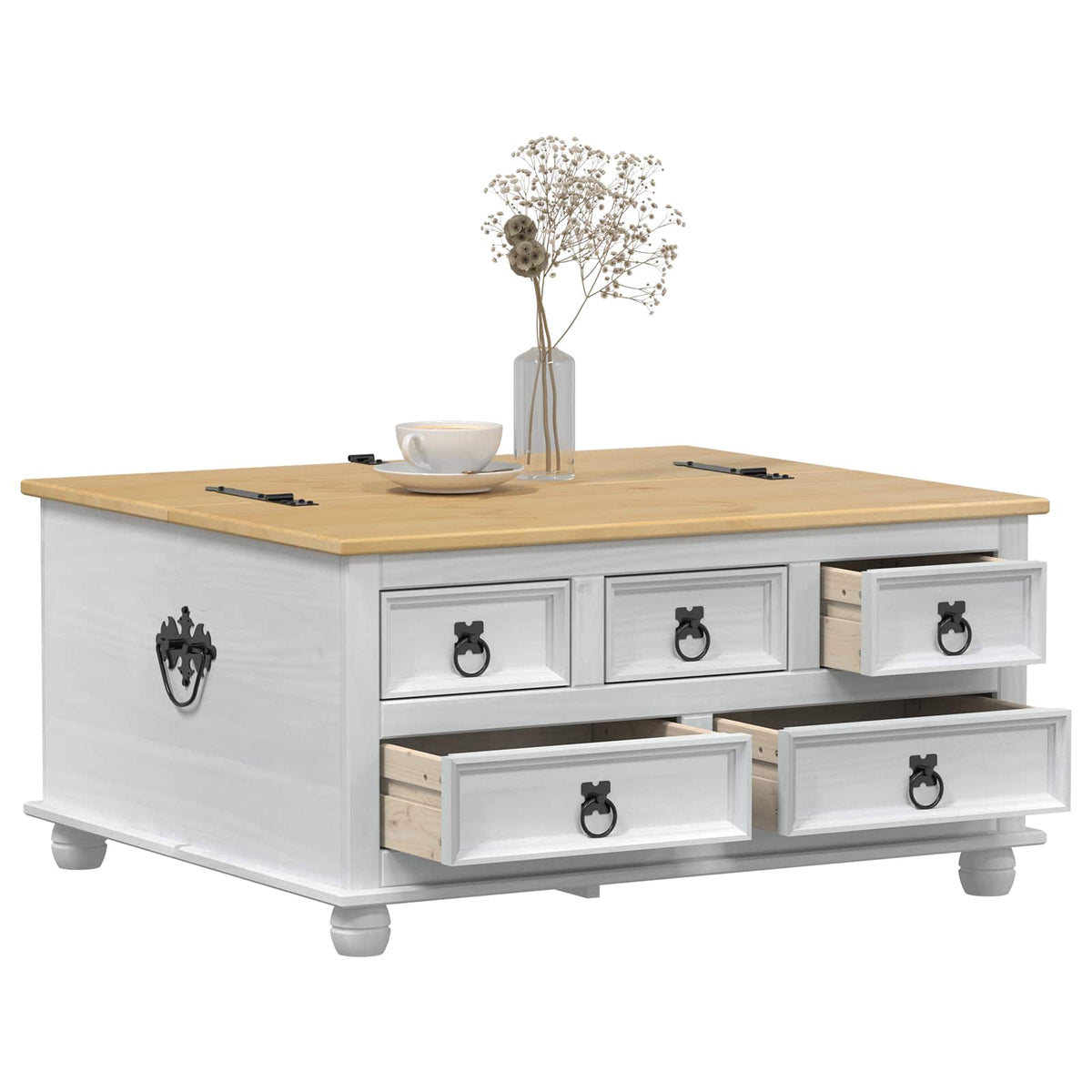 Storage Box Med Skuff Hvit 90 X 78 X 45 Cm Massiv Furu