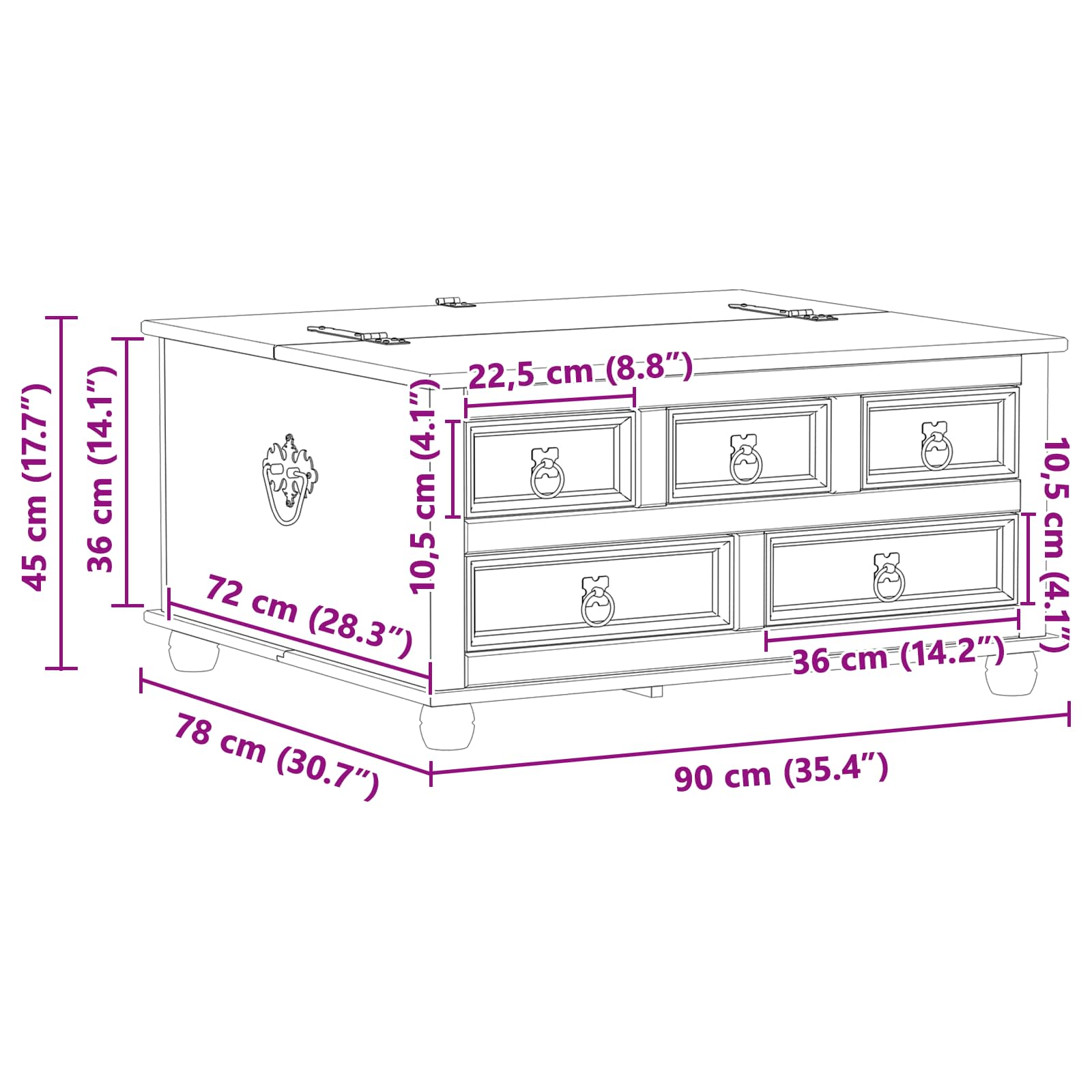 Storage Box Med Skuff Hvit 90 X 78 X 45 Cm Massiv Furu