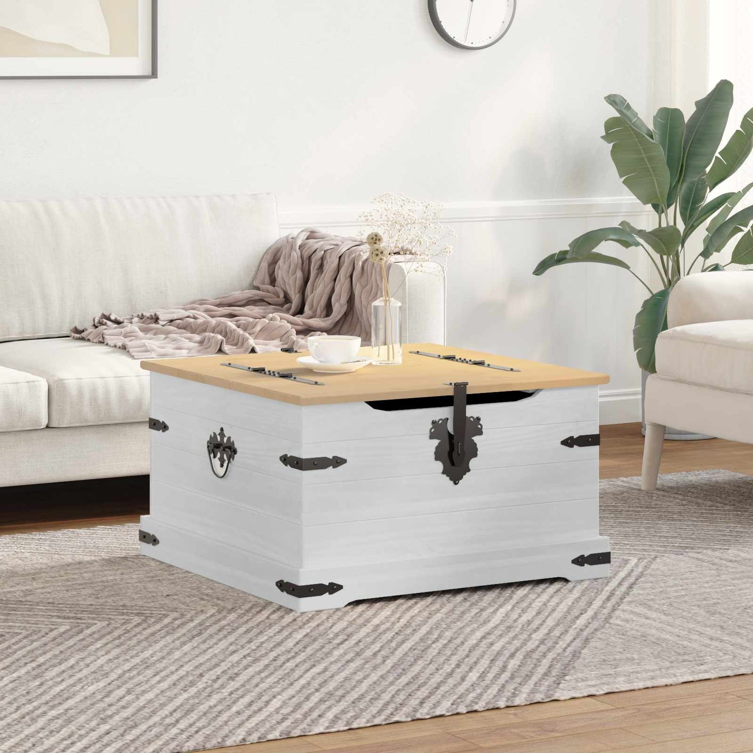Storage Box Med Hylle Hvit 78 X 78 X 45 Cm Massiv Furu
