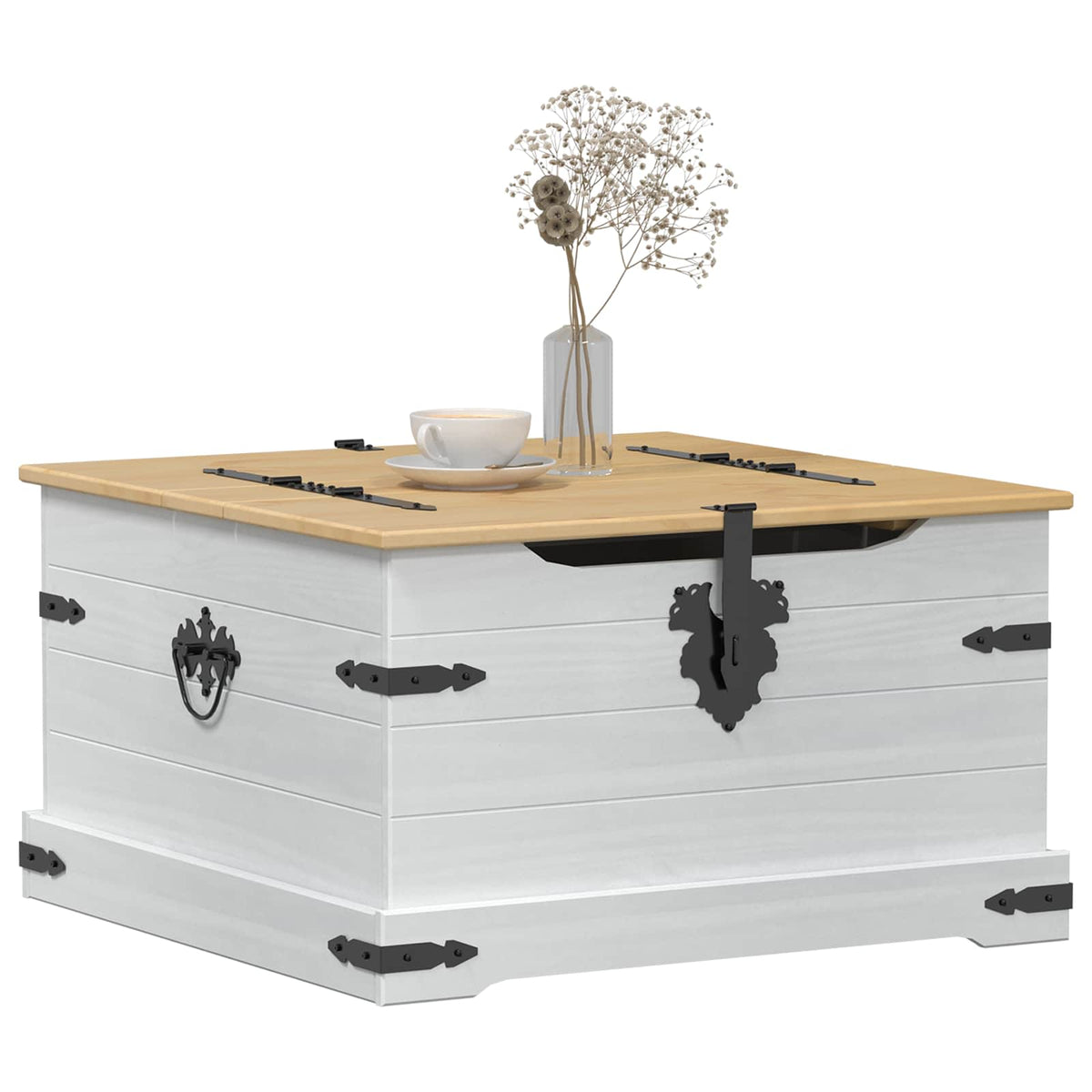 Storage Box Med Hylle Hvit 78 X 78 X 45 Cm Massiv Furu