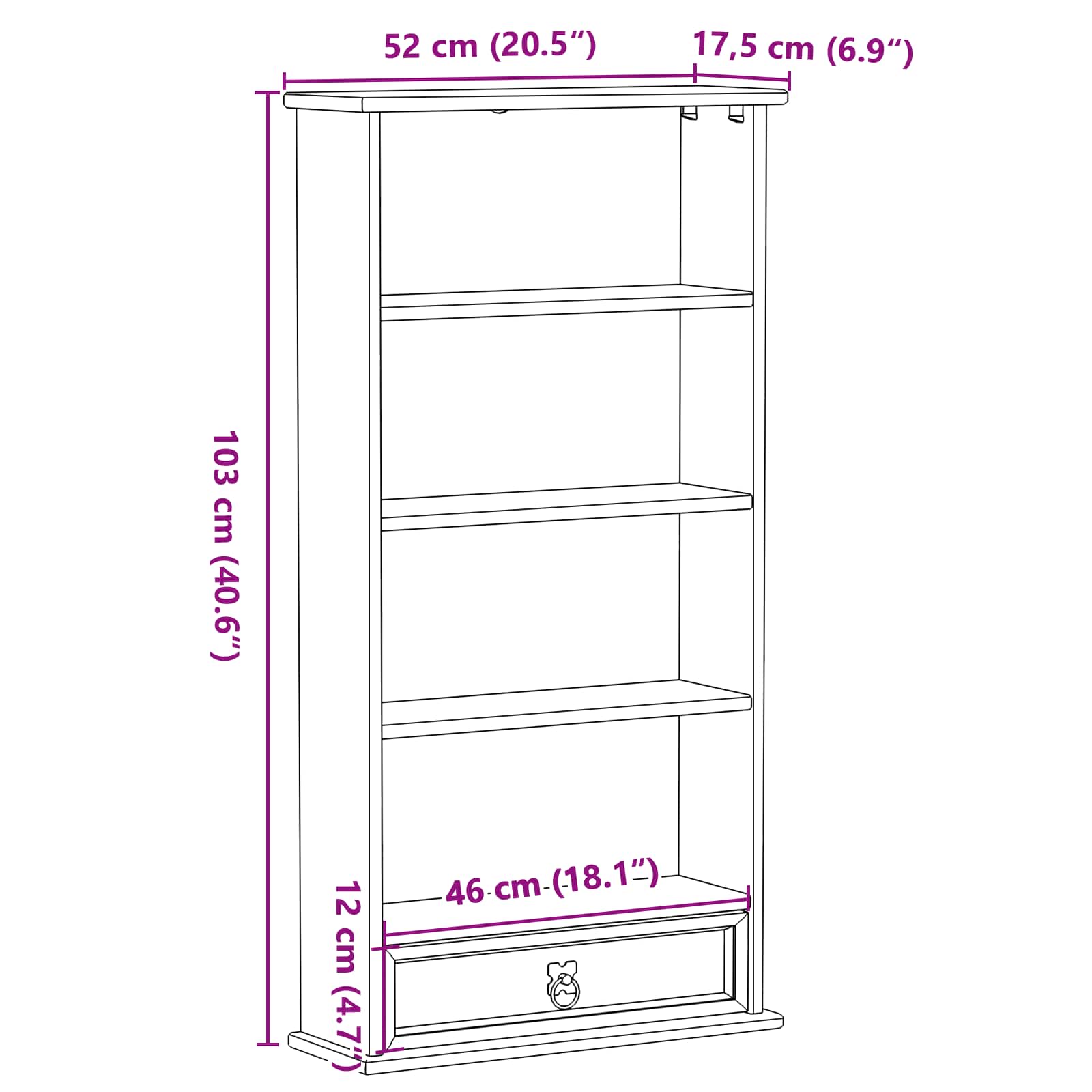 Cd Skap Hvit 52 X 17.5 X 103 Cm Massiv Furu