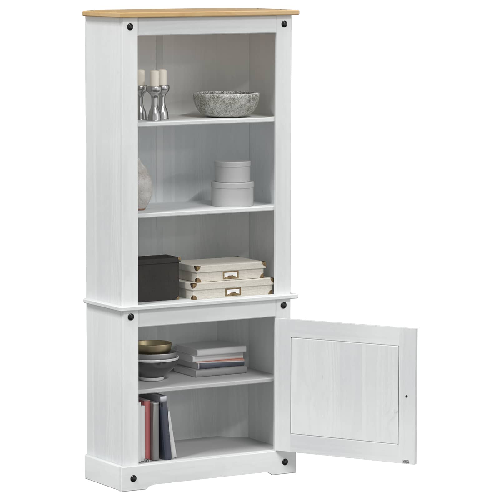 Høyskap Hvit 74 X 38 X 170 Cm Massiv Furu