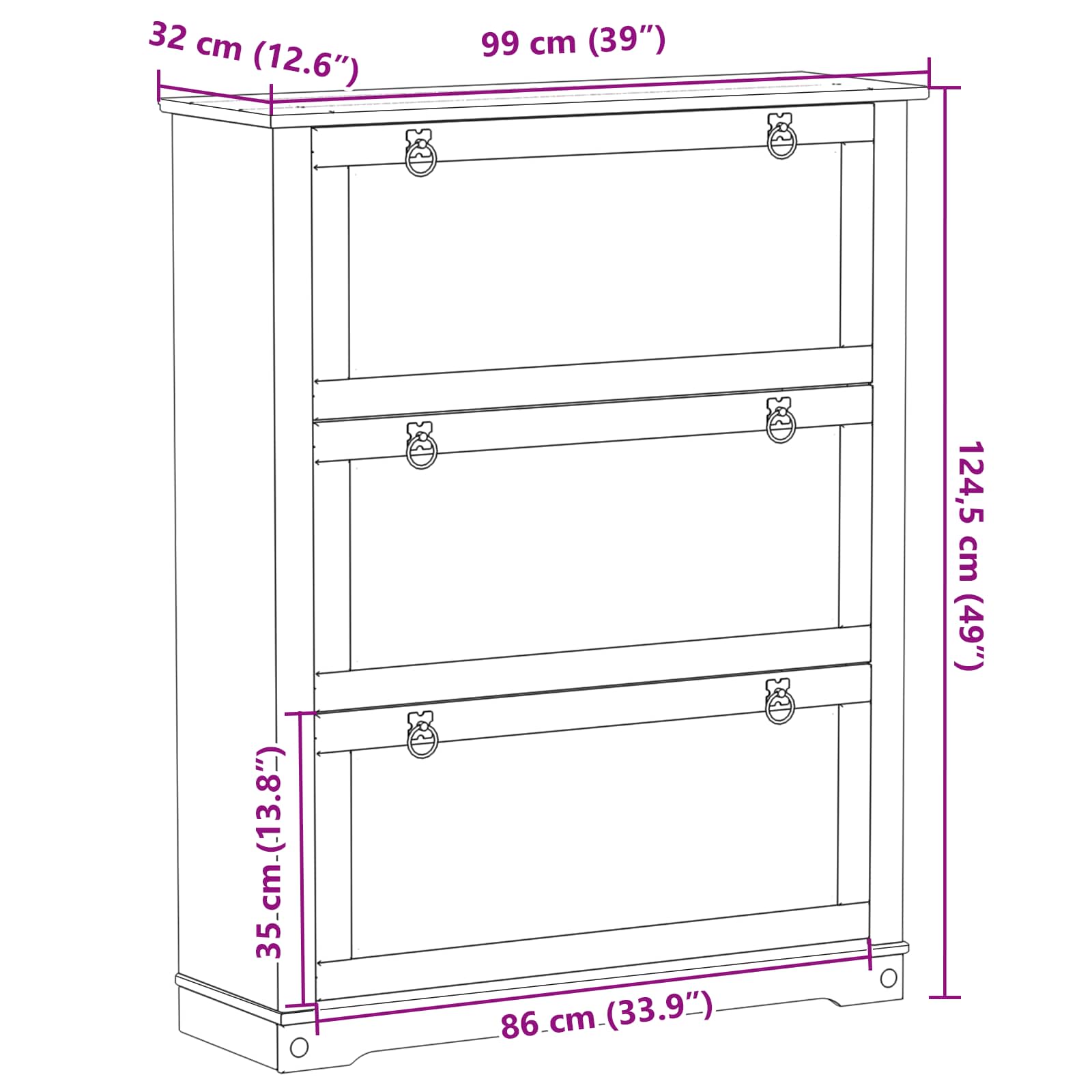 Sko Skap Med Skuff Corona Hvit 99 X 32 X 122 Cm Massiv Furu