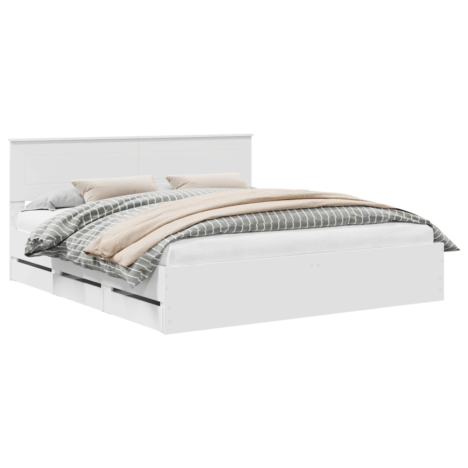 Sengestamme Med Skuff Med Lagring Hvit 200 X 200 Cm Ingeniørtre