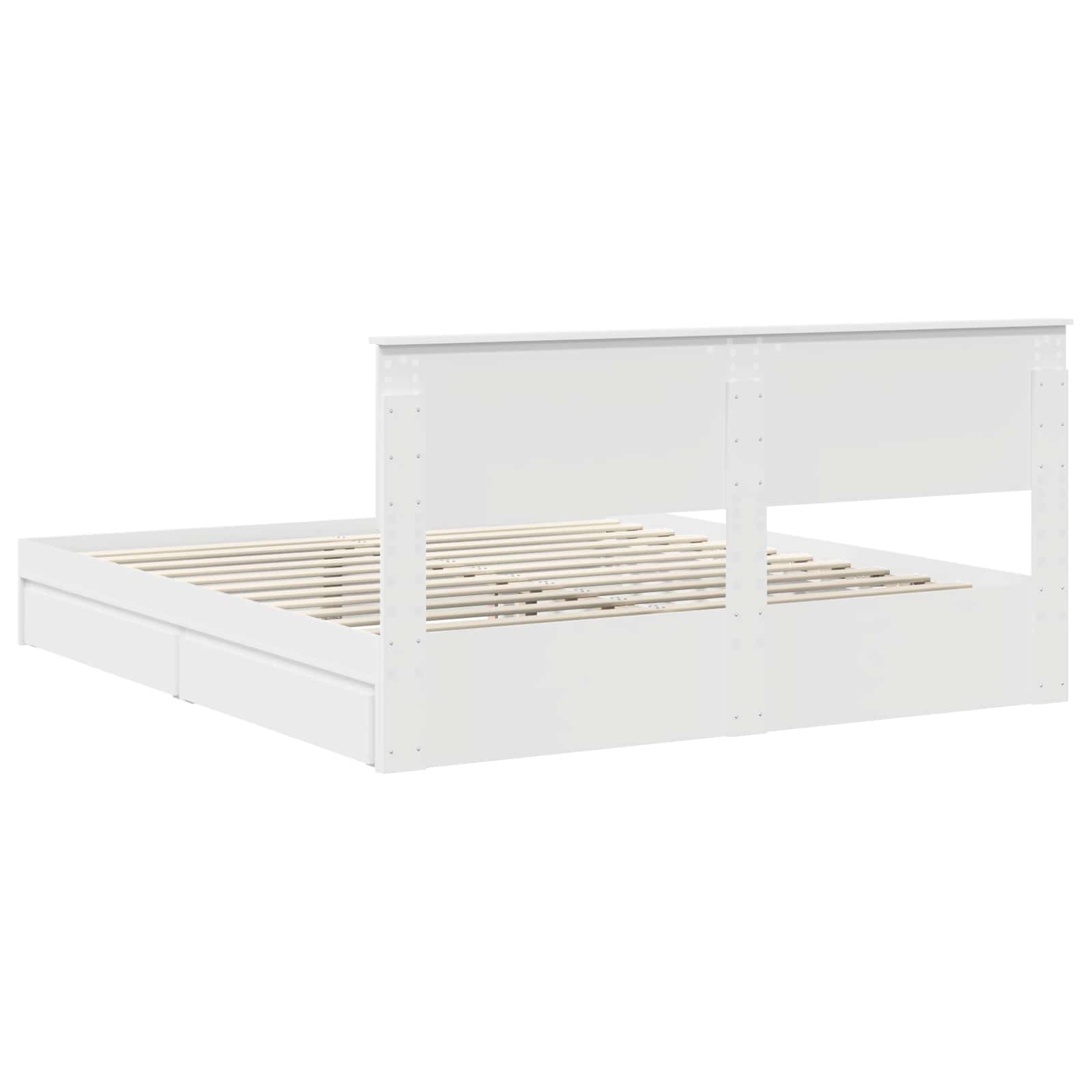 Seng Med Oppbevaring Med Skuff Hvit 180 X 200 Cm Konstruert Tre