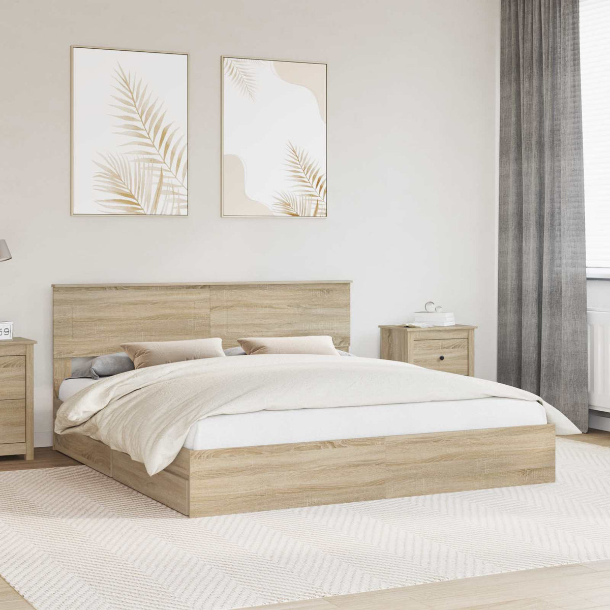 Seng Med Oppbevaring Sonoma Eik 180 X 200 Cm Konstruert Tre