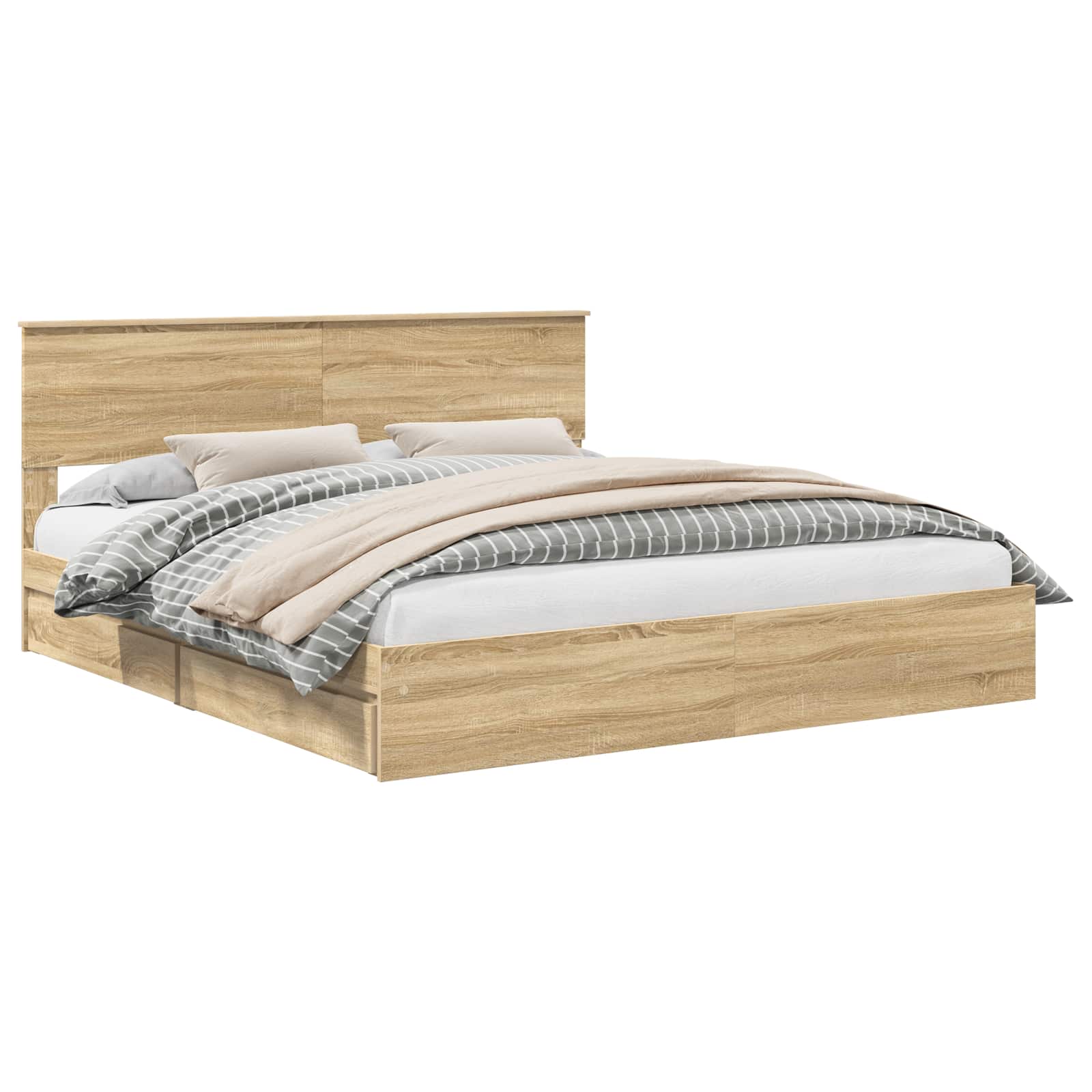 Seng Med Oppbevaring Sonoma Eik 180 X 200 Cm Konstruert Tre