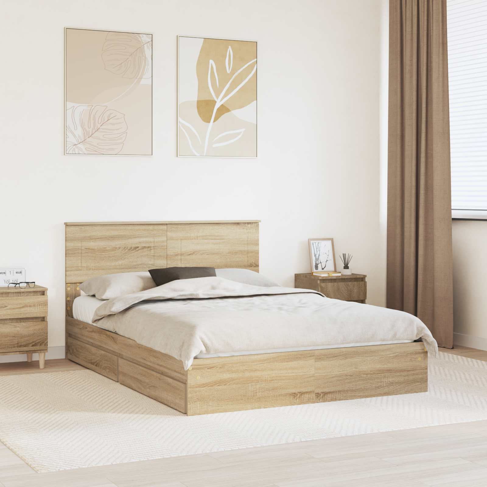 Seng Med Oppbevaring Sonoma Eik 140 X 190 Cm Konstruert Tre