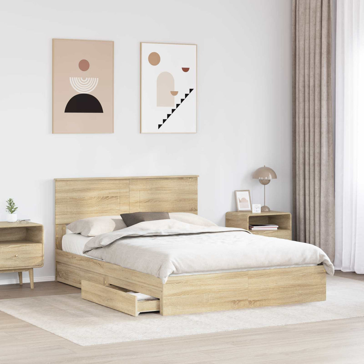 Seng Med Oppbevaring Sonoma Eik 140 X 190 Cm Konstruert Tre
