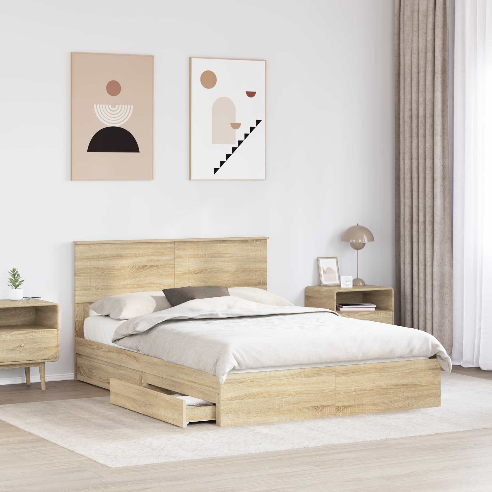 Seng Med Oppbevaring Sonoma Eik 140 X 190 Cm Konstruert Tre
