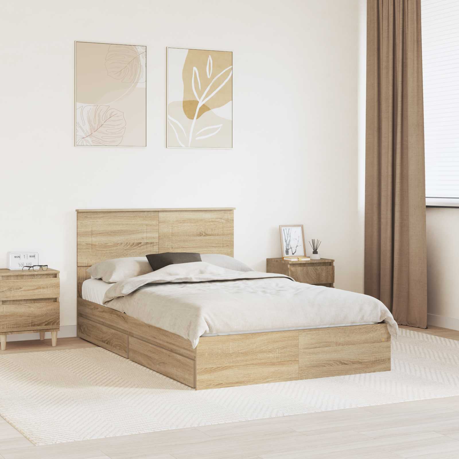 Seng Med Oppbevaring Sonoma Eik 120 X 200 Cm Konstruert Tre