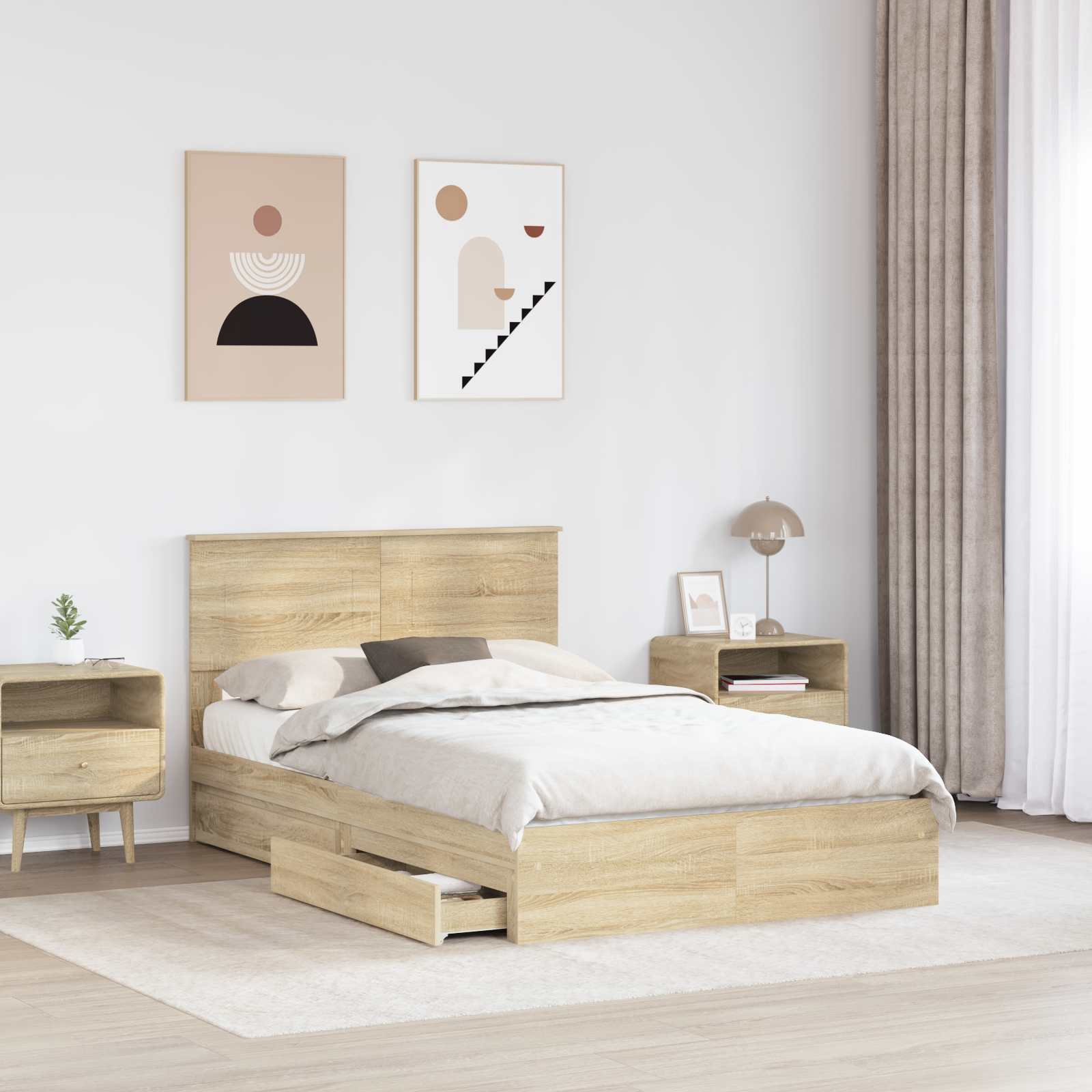Seng Med Oppbevaring Sonoma Eik 120 X 200 Cm Konstruert Tre