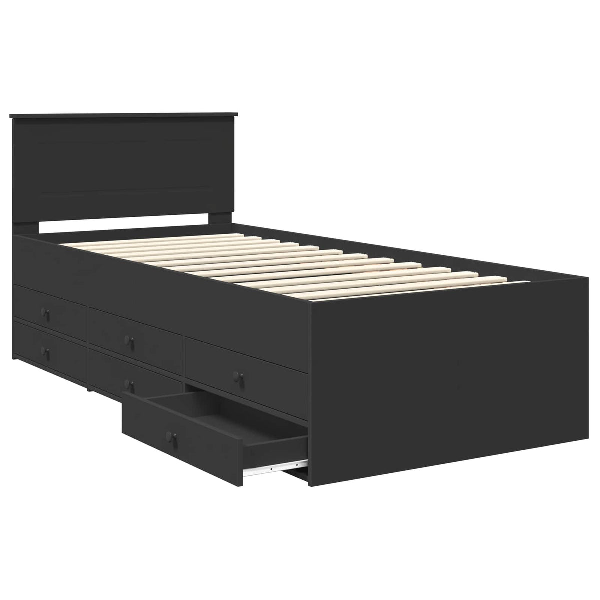 Seng Med Skuff Med Hodegjerde Svart 100 X 200 Cm Konstruert Tre