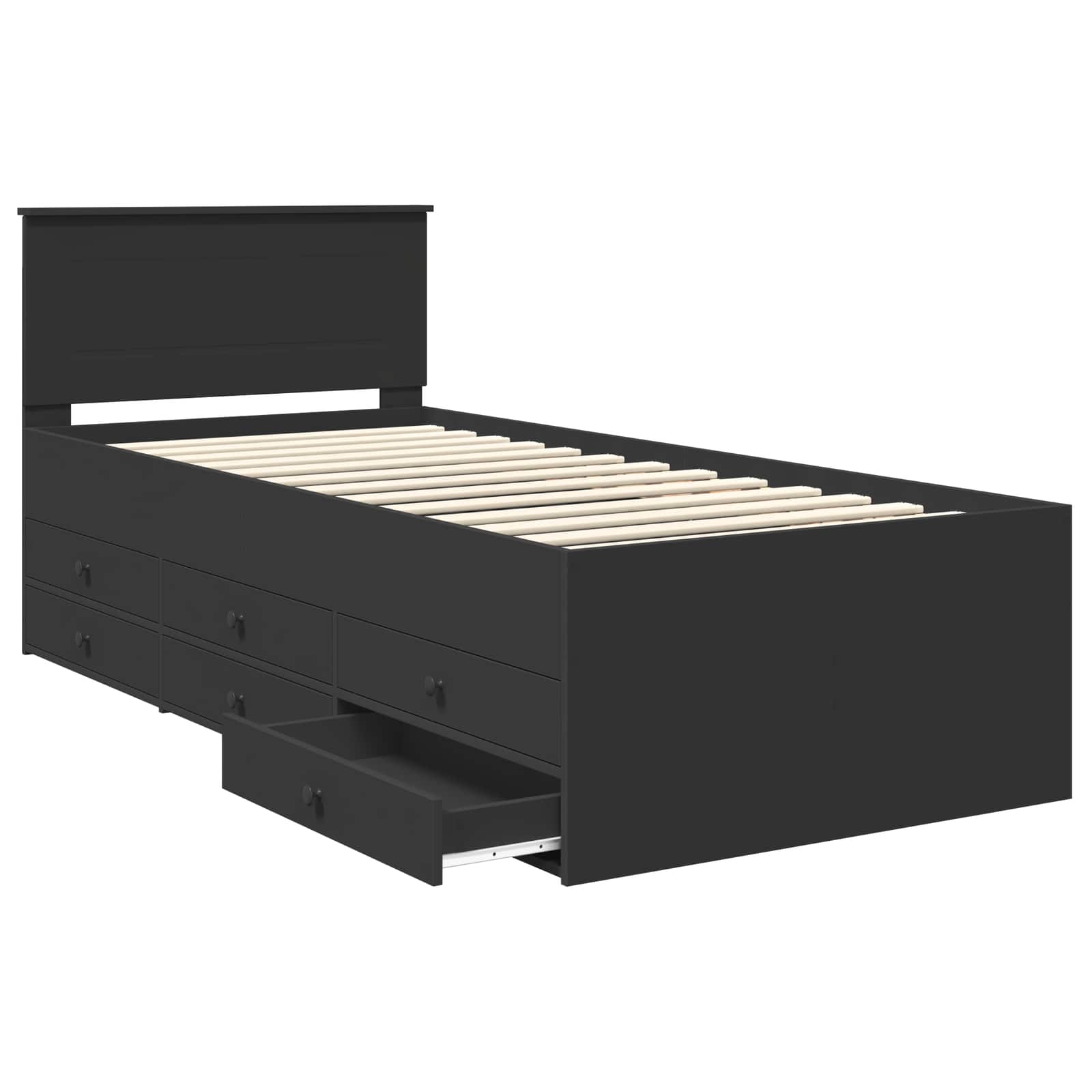 Seng Med Skuff Med Hodegjerde Svart 100 X 200 Cm Konstruert Tre