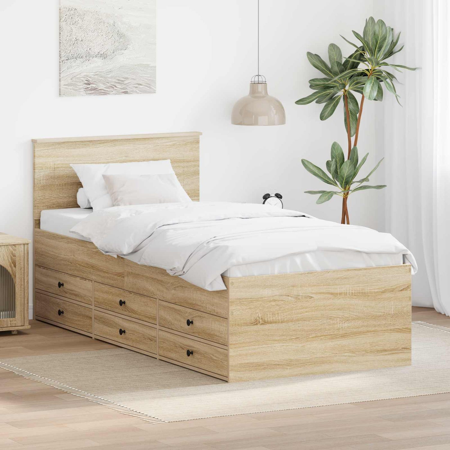 Seng Med Skuff Sonoma Eik Og Svart 100 X 200 Cm Konstruert Tre
