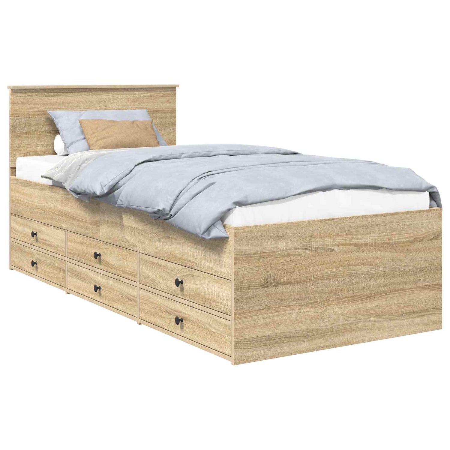 Seng Med Skuff Sonoma Eik Og Svart 100 X 200 Cm Konstruert Tre
