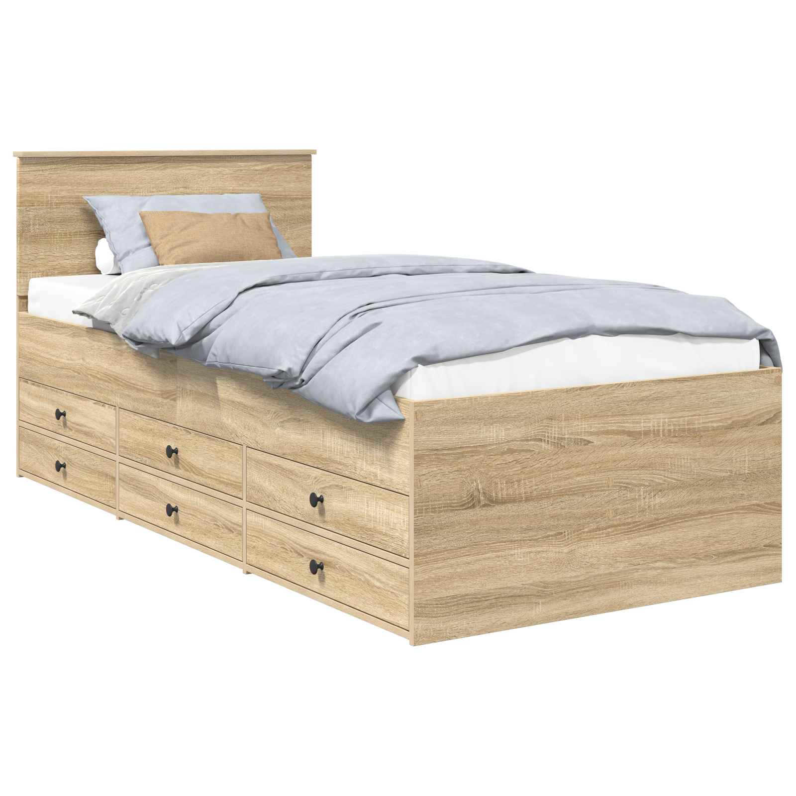 Seng Med Skuff Sonoma Eik Og Svart 100 X 200 Cm Konstruert Tre
