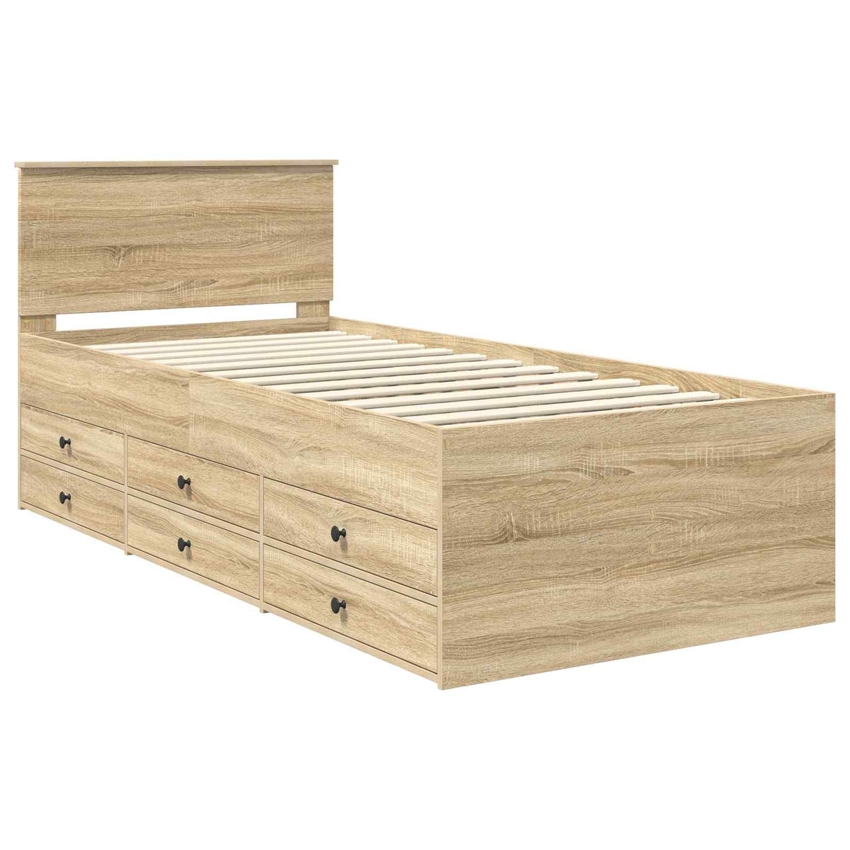 Seng Med Skuff Sonoma Eik Og Svart 100 X 200 Cm Konstruert Tre