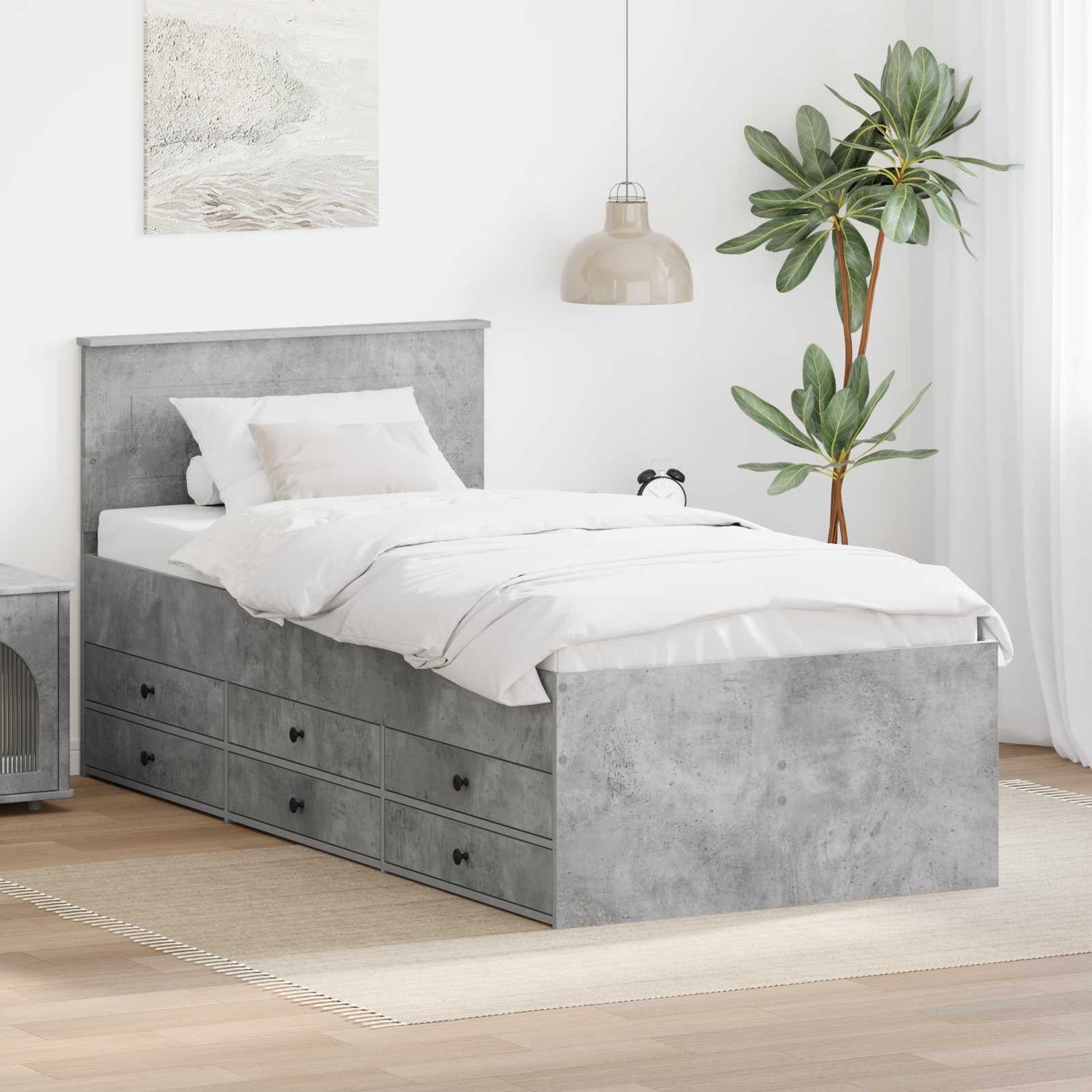 Seng Med Skuff Betong Grå Og Svart 90 X 190 Cm Konstruert Tre