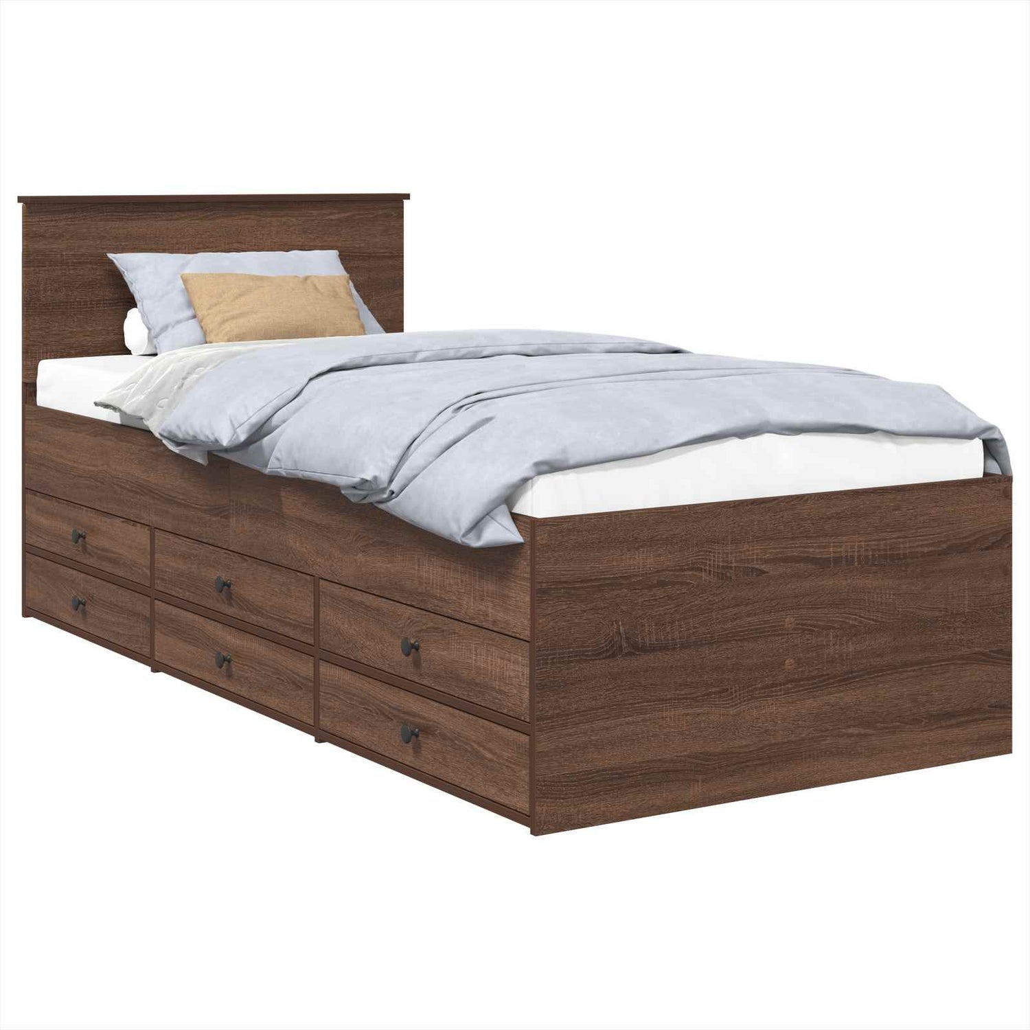 Seng Med Skuff Brun Eik Og Svart 90 X 200 Cm Konstruert Tre