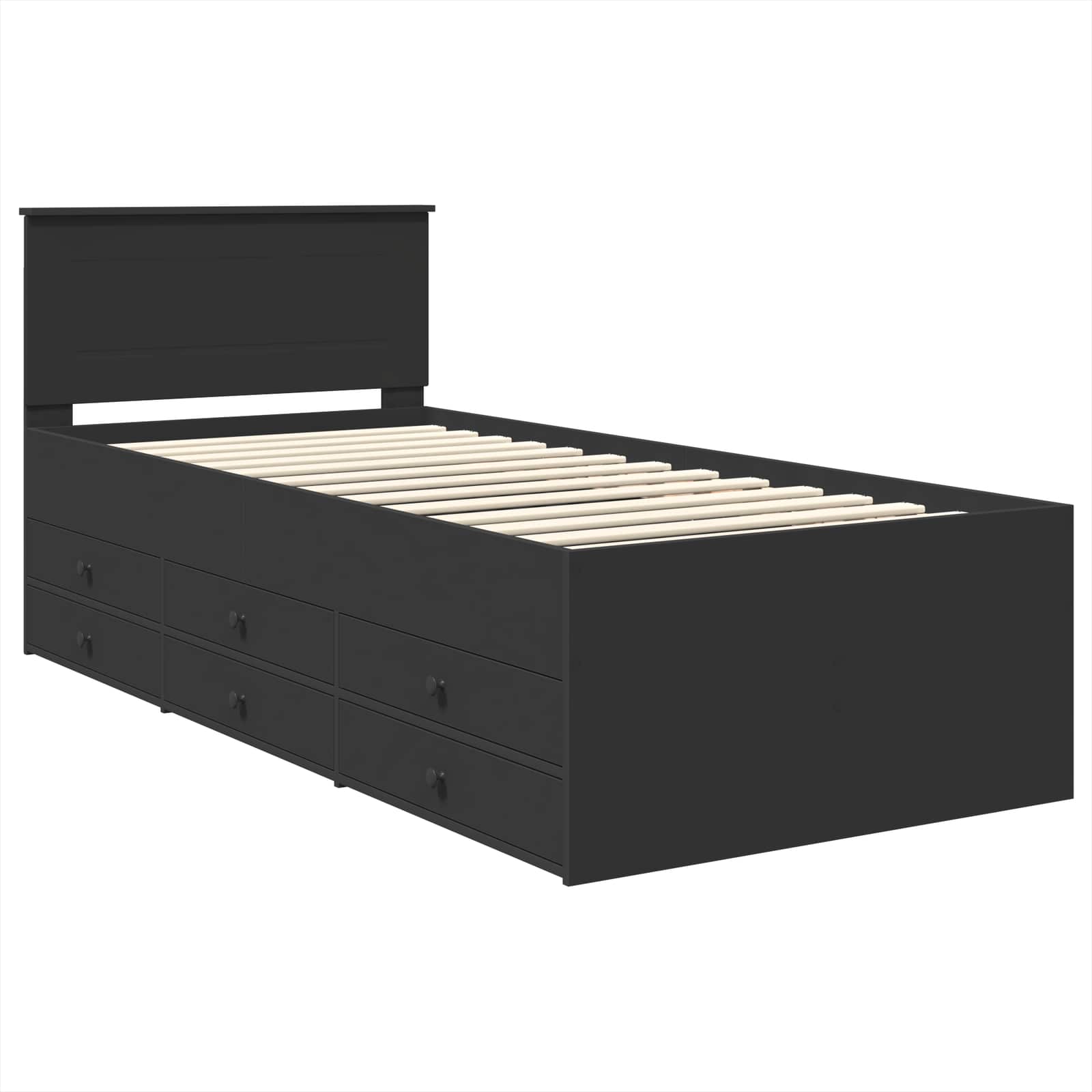 Seng Med Skuff Med Hodegjerde Svart 75 X 190 Cm Konstruert Tre