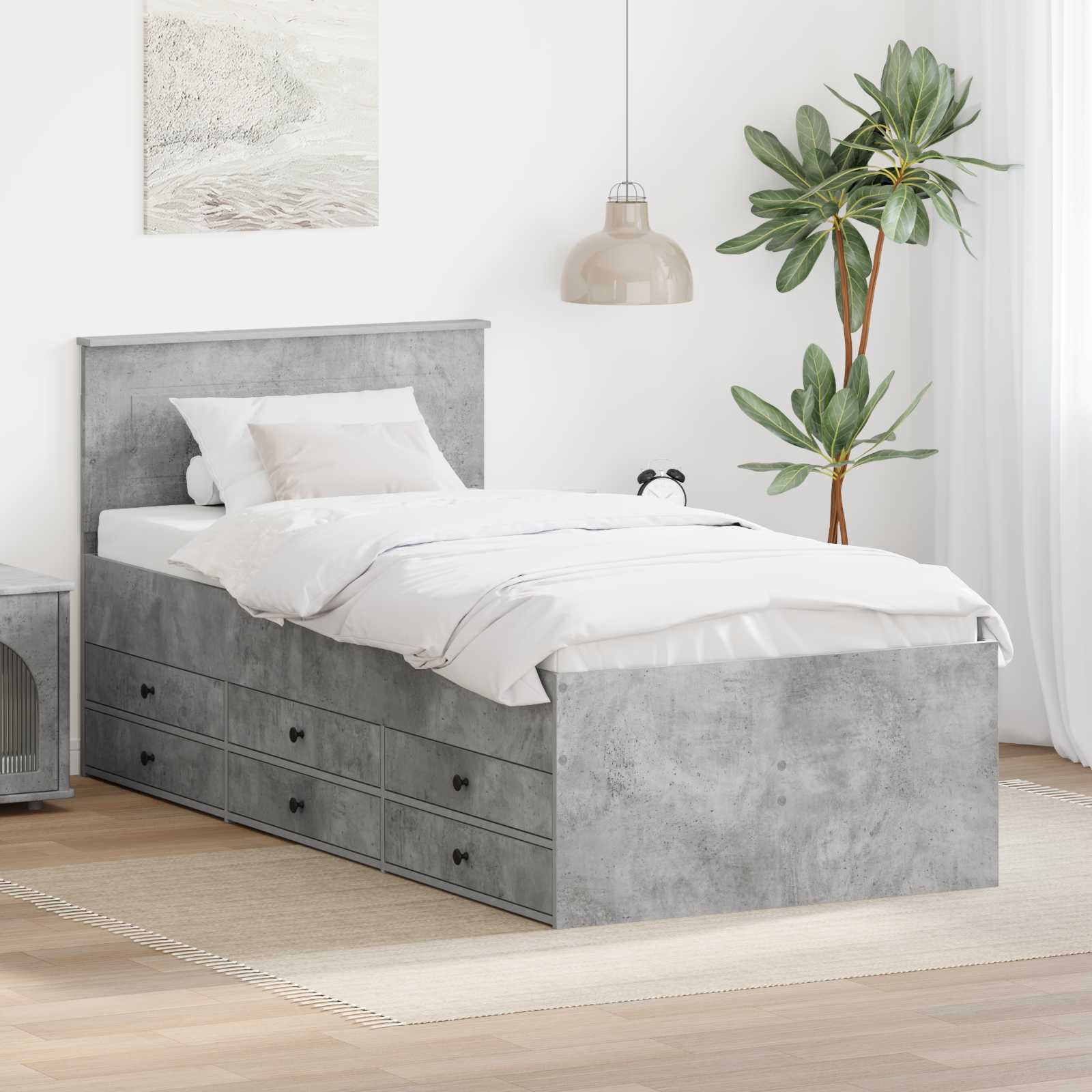 Seng Med Skuff Betong Grå Og Svart 75 X 190 Cm Konstruert Tre