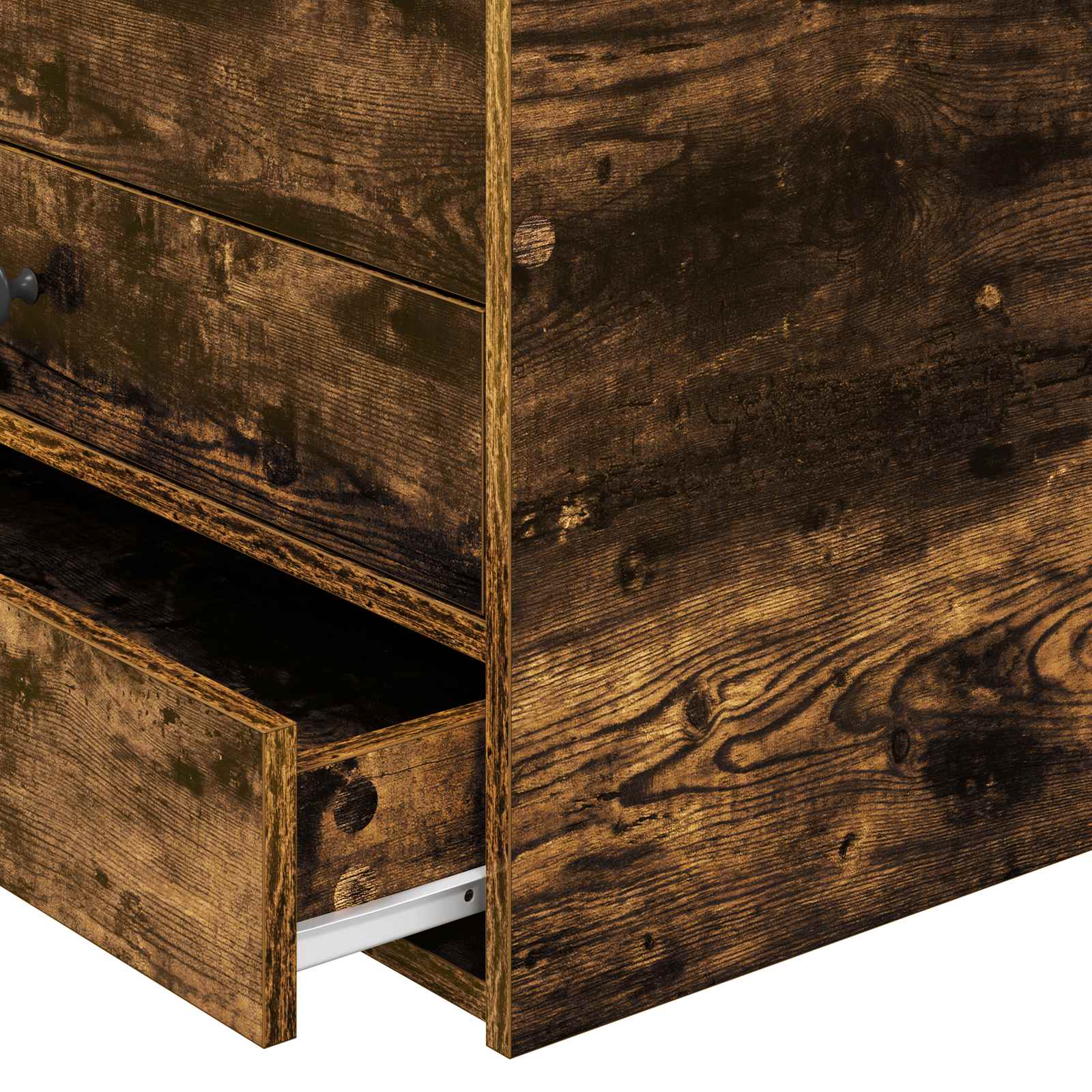 Seng Med Skuff Røyk Eik Og Svart 75 X 190 Cm Konstruert Tre