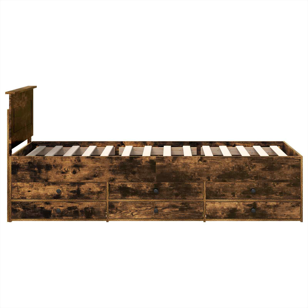 Seng Med Skuff Røyk Eik Og Svart 75 X 190 Cm Konstruert Tre