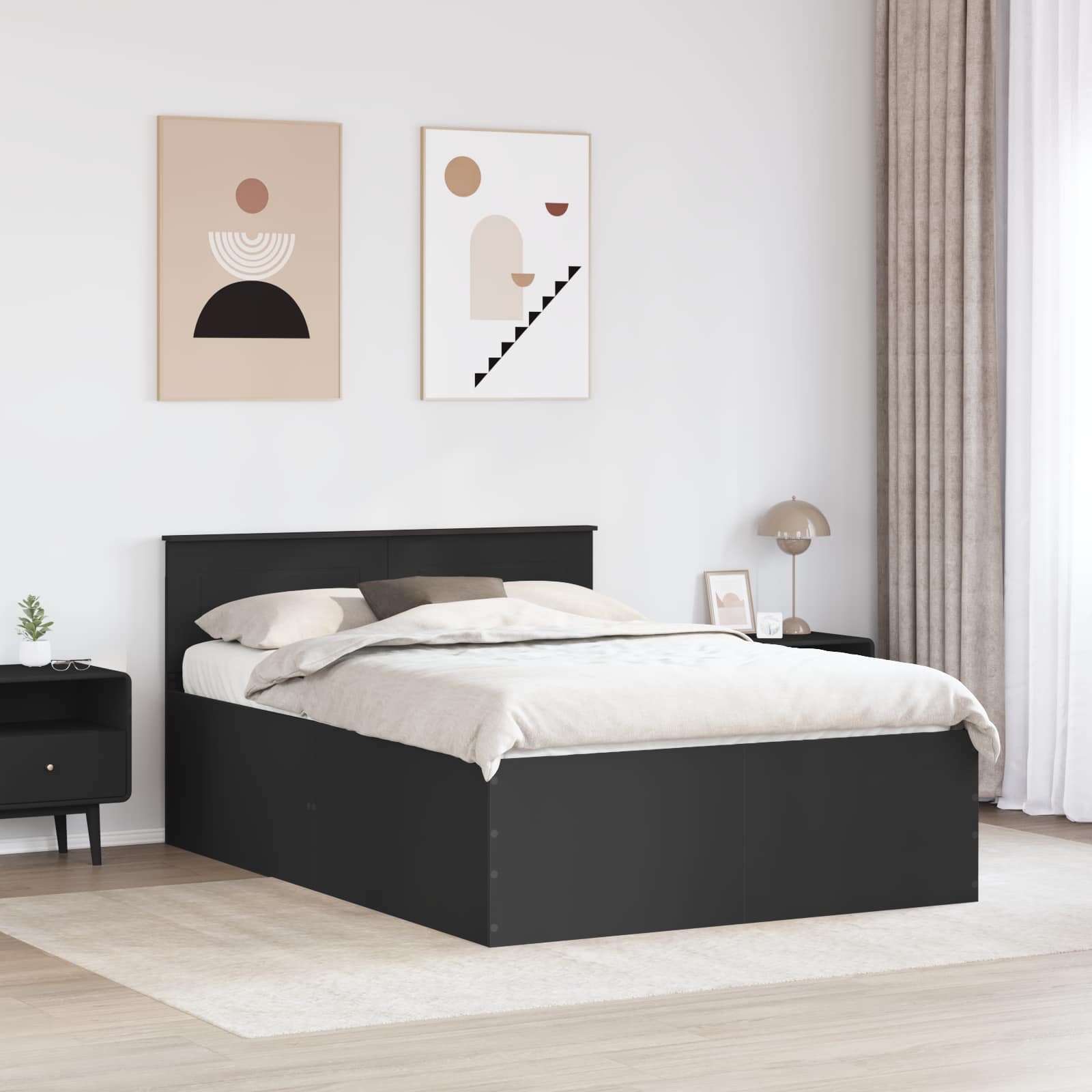 Sengestamme Med Hodegjerde Svart 160 X 200 Cm Konstruert Tre