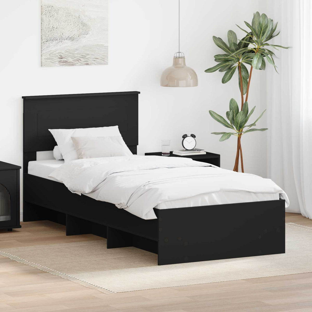 Sengestamme Med Hodegjerde Svart 120 X 123 Cm Konstruert Tre