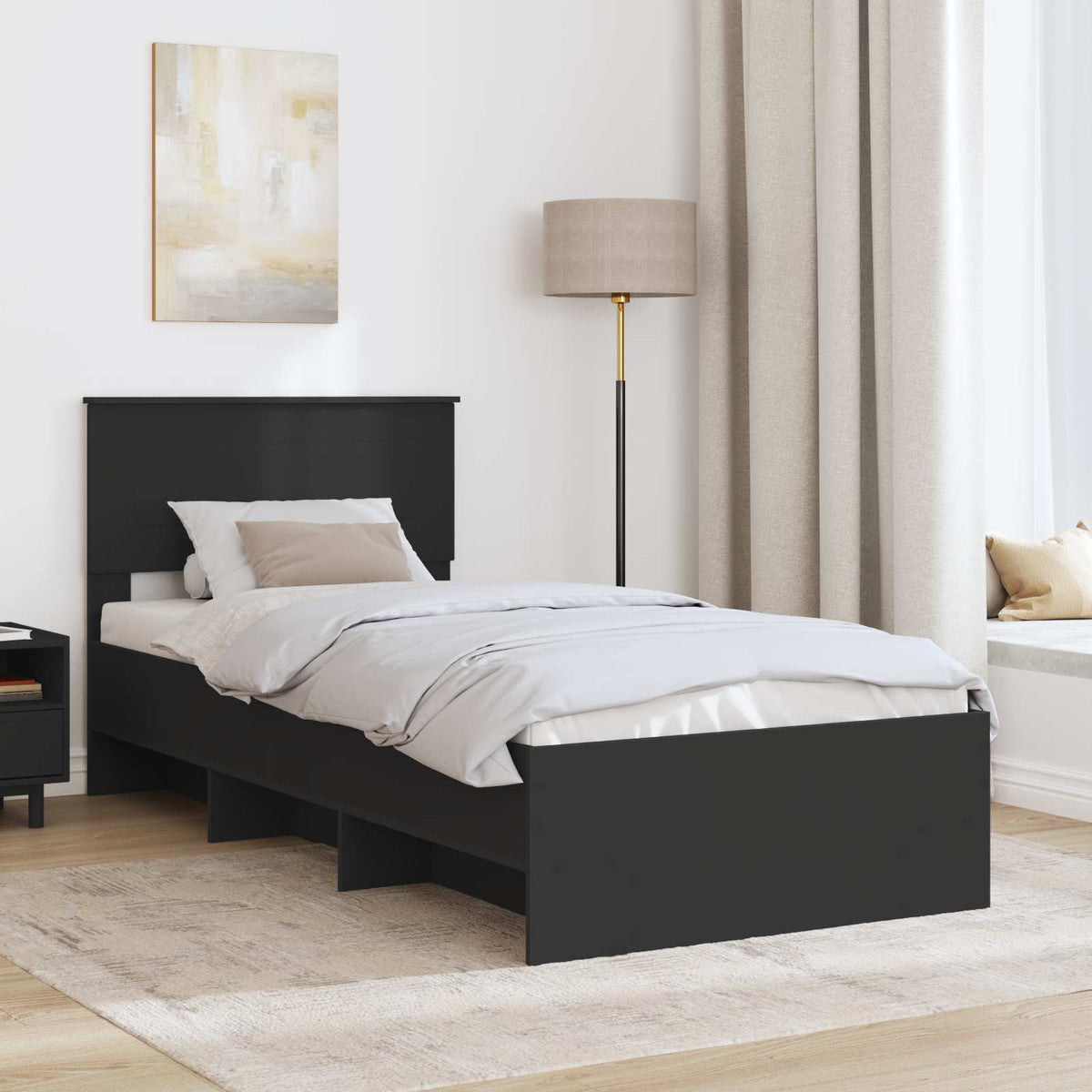 Sengestamme Med Hodegjerde Svart 120 X 123 Cm Konstruert Tre