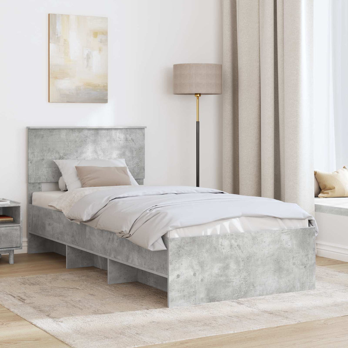 Sengestamme Med Hodegjerde Betonggrå 80 X 200 Cm Konstruert Tre