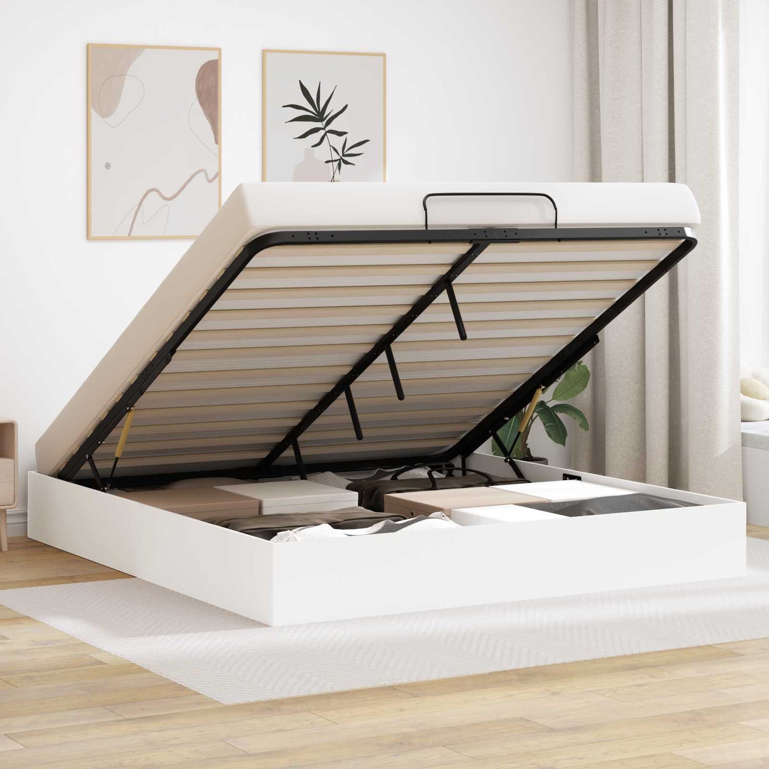 Ottoman Sengeramme Med Lagring Hvit 193 X 120 X 25 Cm Sponplate