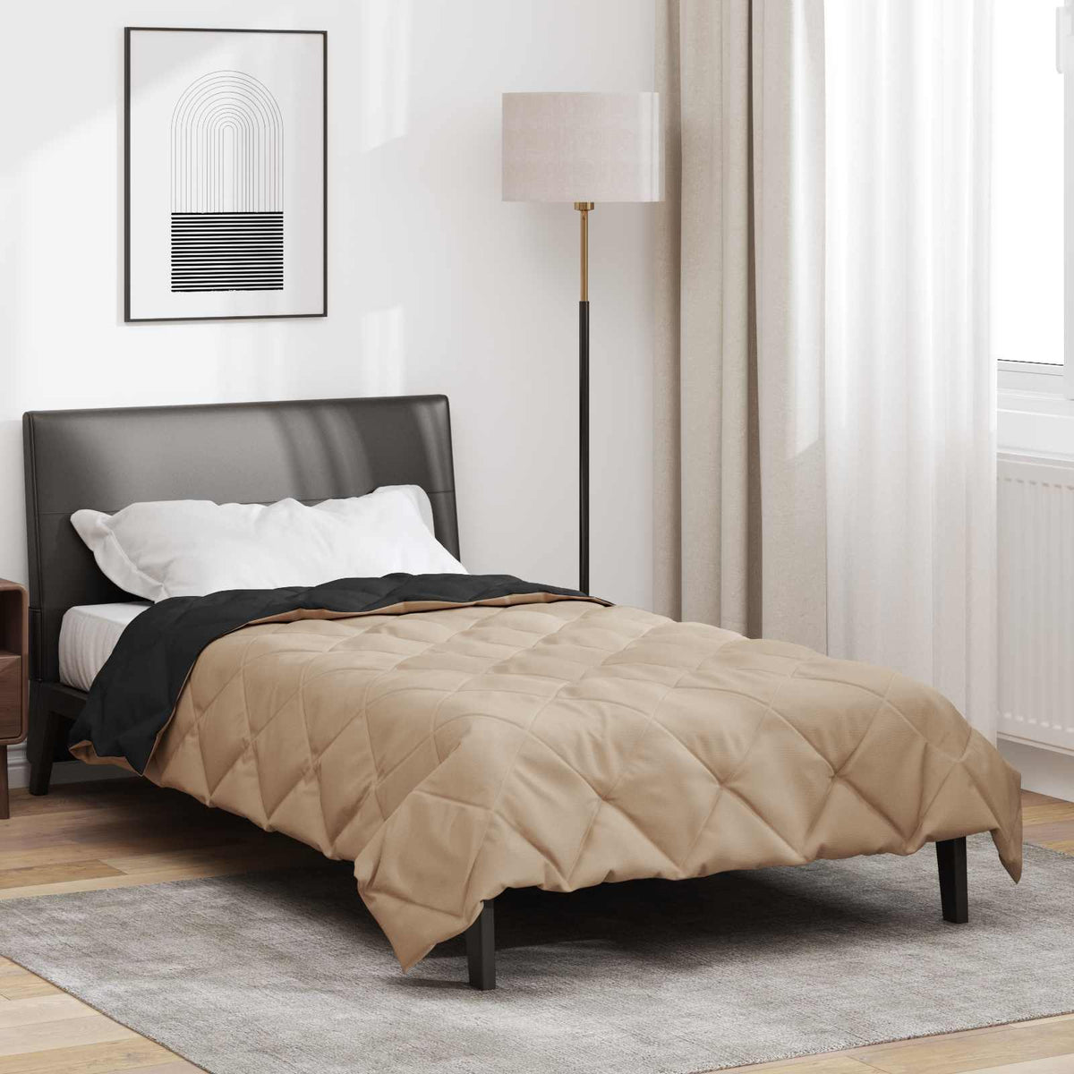 Full År Dyne Svart Og Taupe 200 X 140 Cm Mikrofiber
