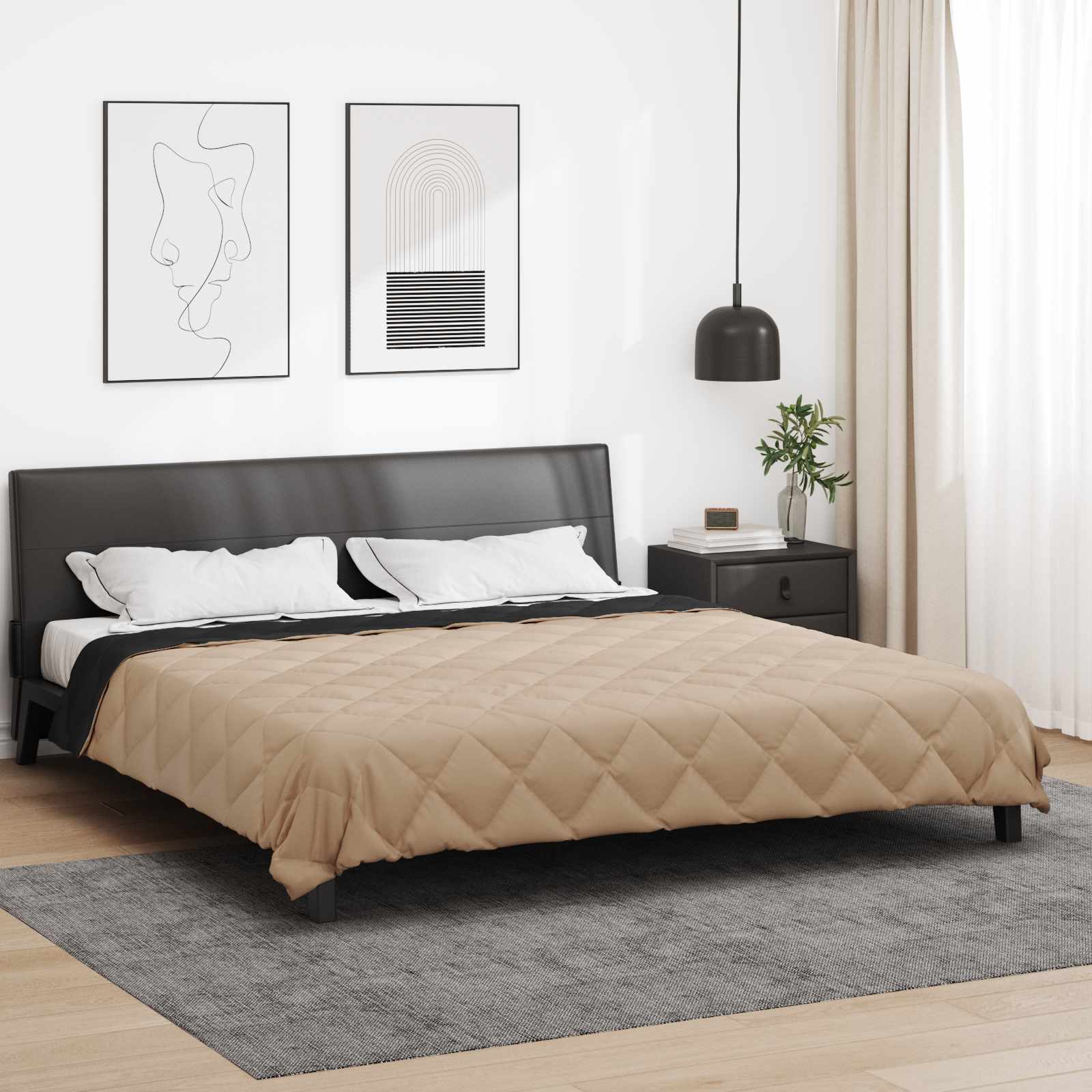 Full År Dyne Svart Og Taupe 220 X 240 Cm Mikrofiber