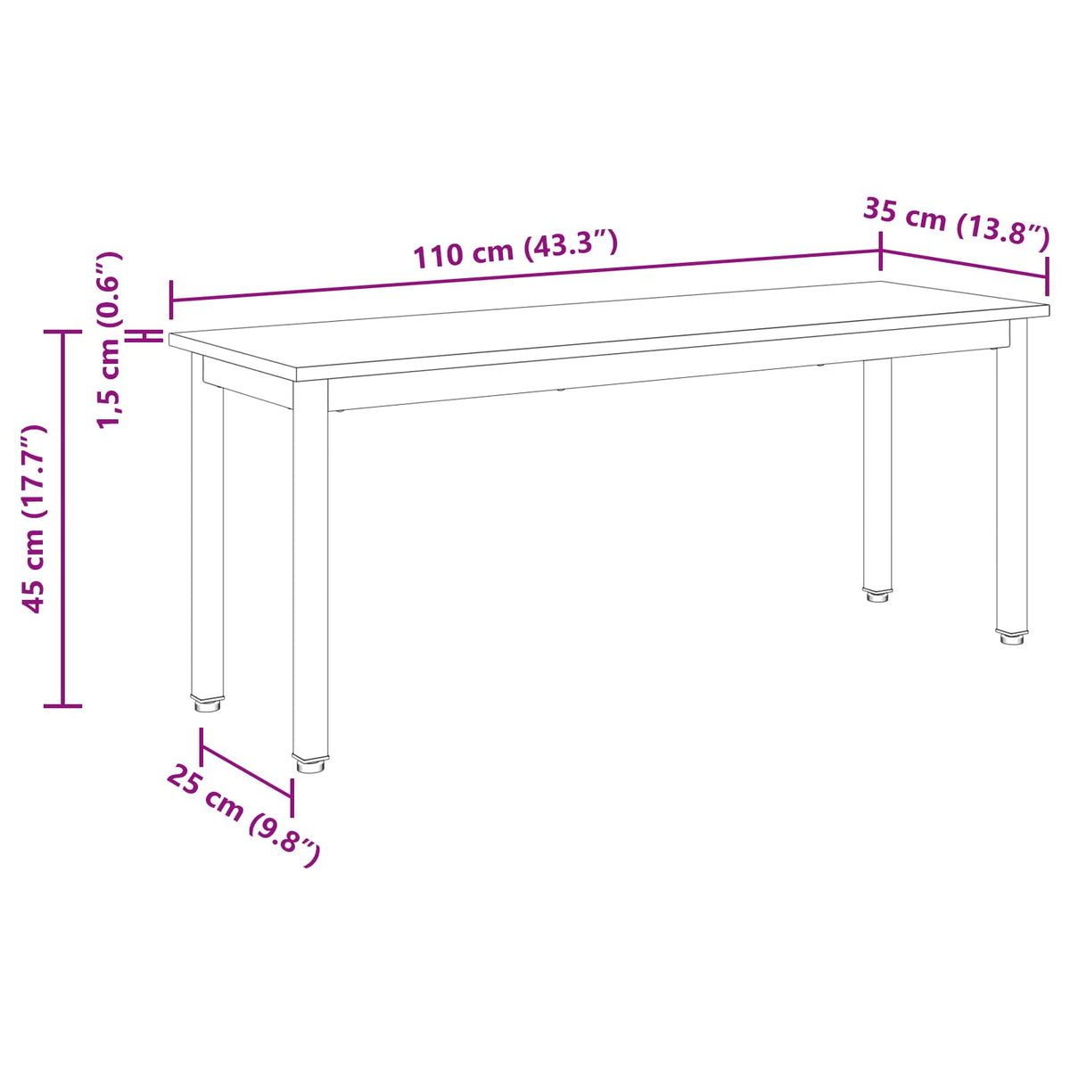 Benk Sonoma 110 X 35 X 45 Cm Konstruert Tre
