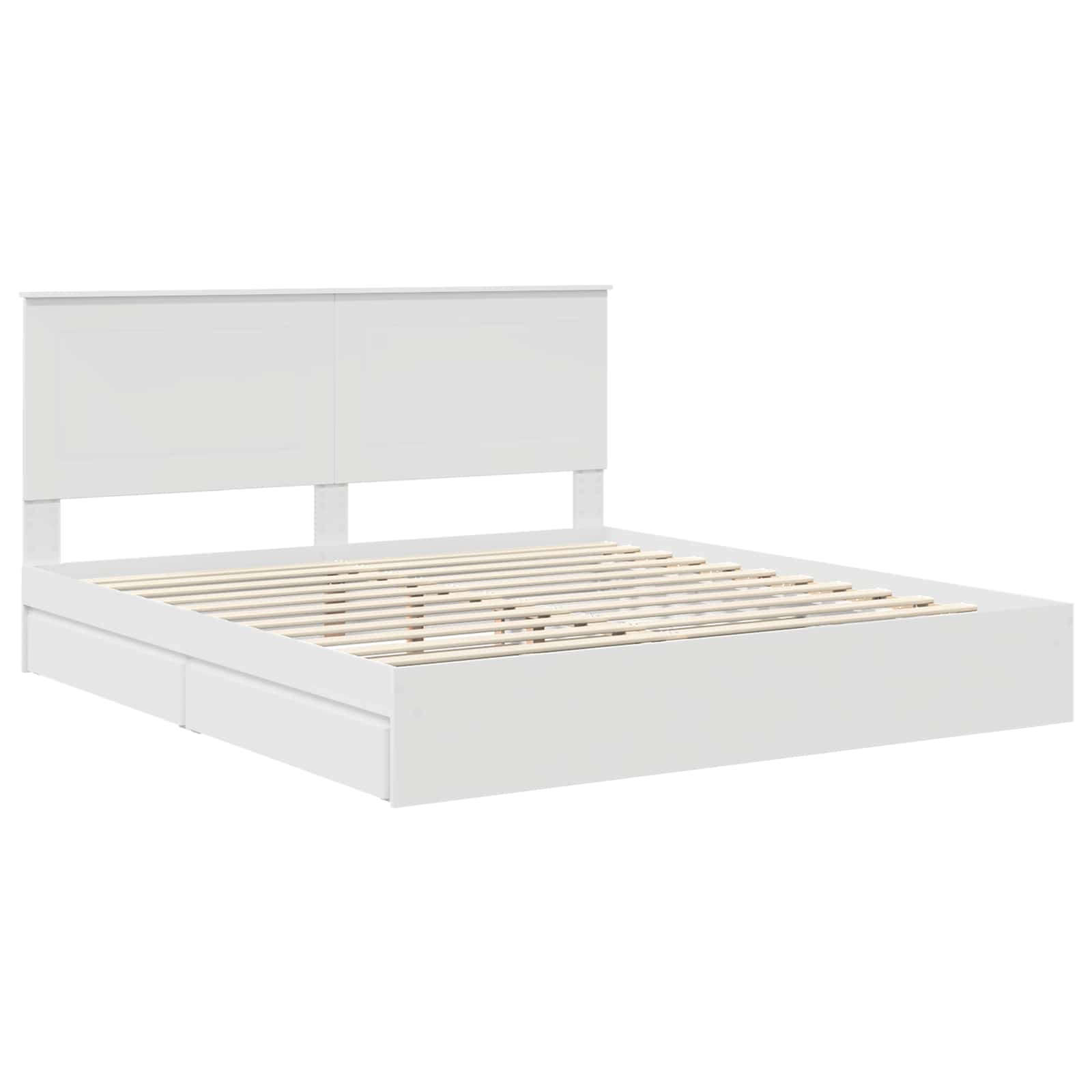 Seng Med Oppbevaring Med Skuff Hvit 180 X 200 Cm Konstruert Tre