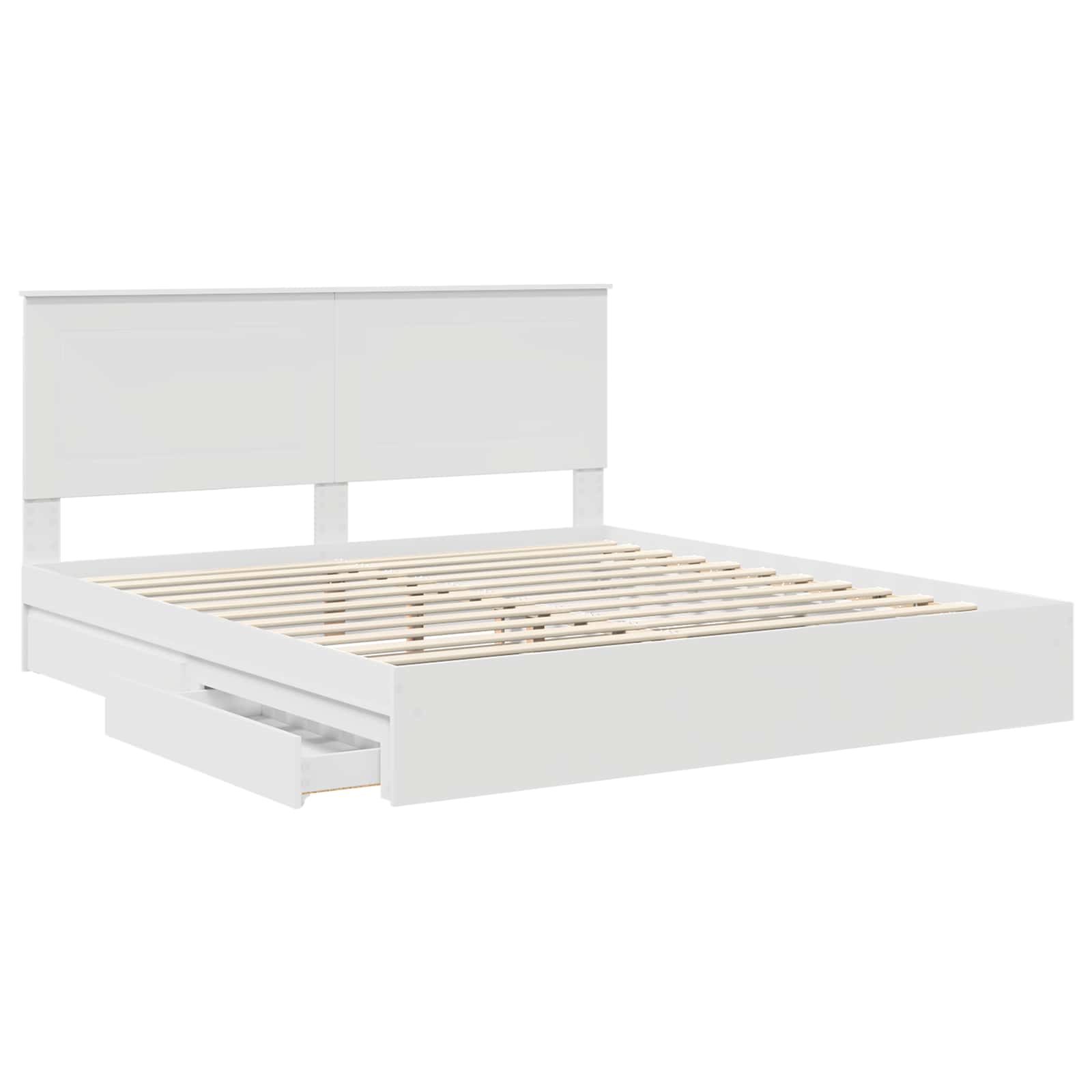 Seng Med Oppbevaring Med Skuff Hvit 180 X 200 Cm Konstruert Tre