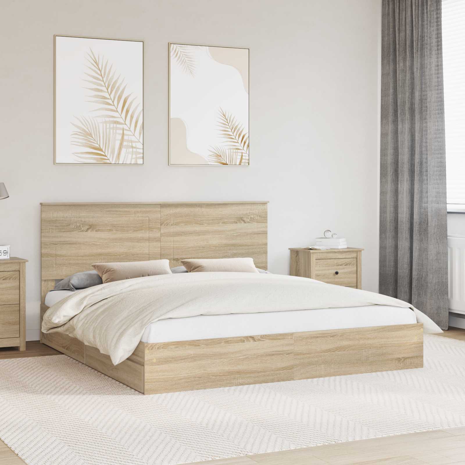 Seng Med Oppbevaring Sonoma Eik 180 X 200 Cm Konstruert Tre